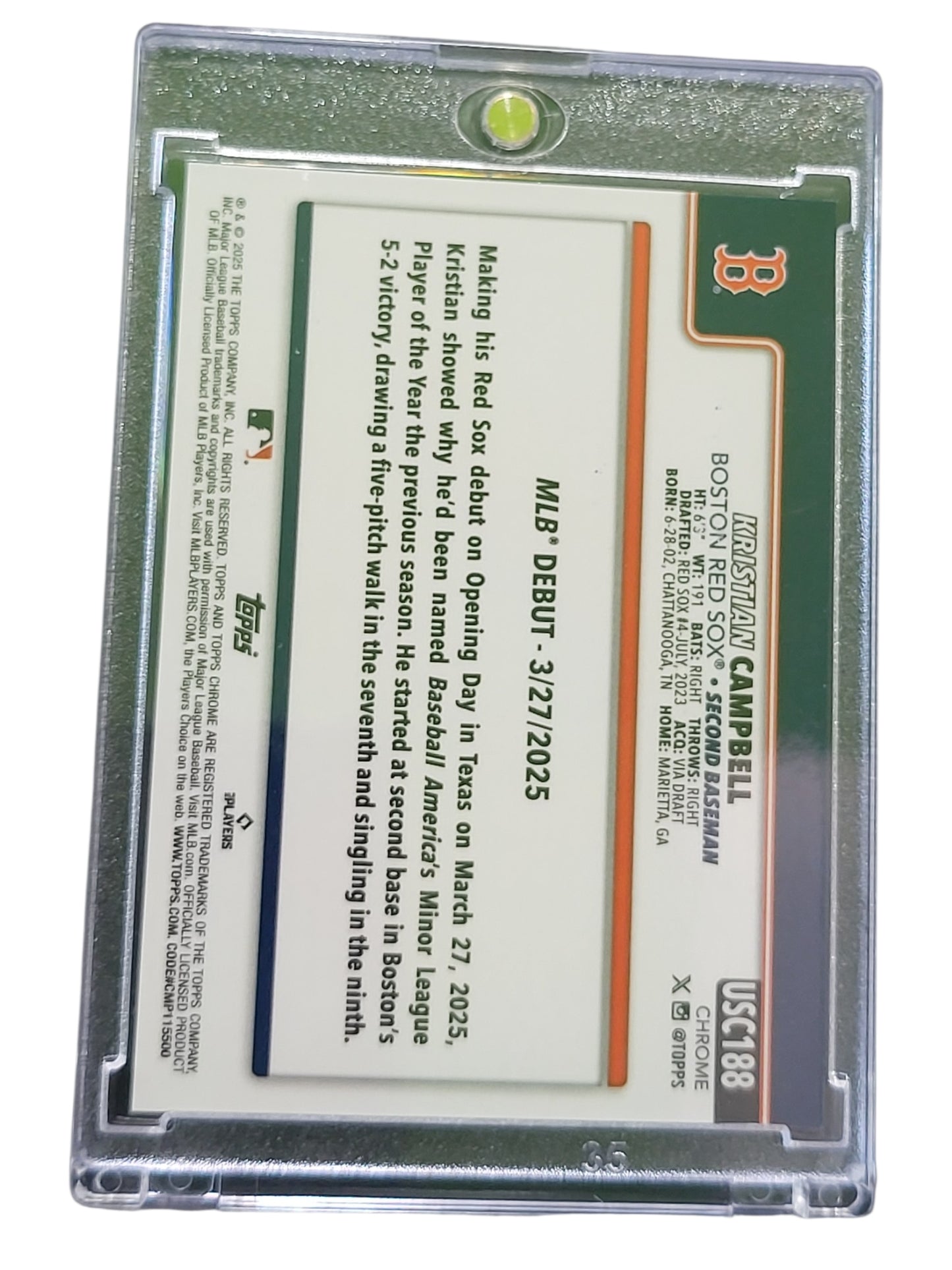 2025 Topps Chrome Kristian Campbell #USC188 Gold Prism RC