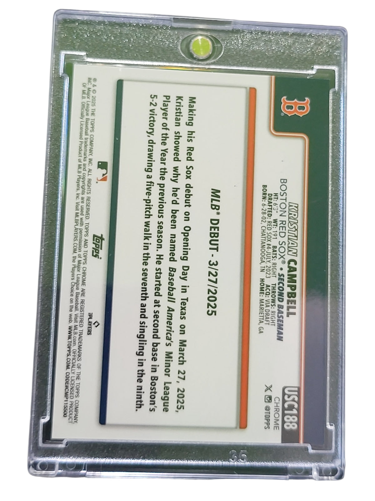 2025 Topps Chrome Kristian Campbell #USC188 Gold Prism RC