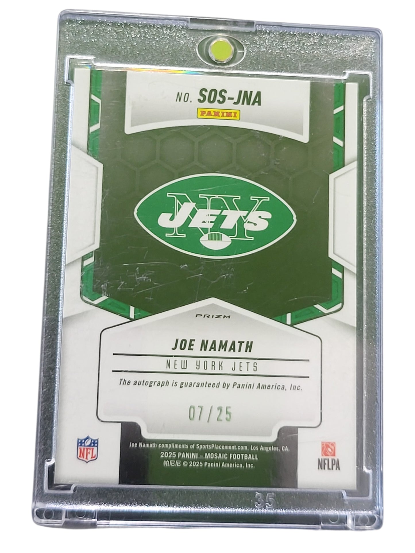 2025 Panini Mosaic Football Showtime Signatures Joe Namath #SOS-JNA Green 07/25
