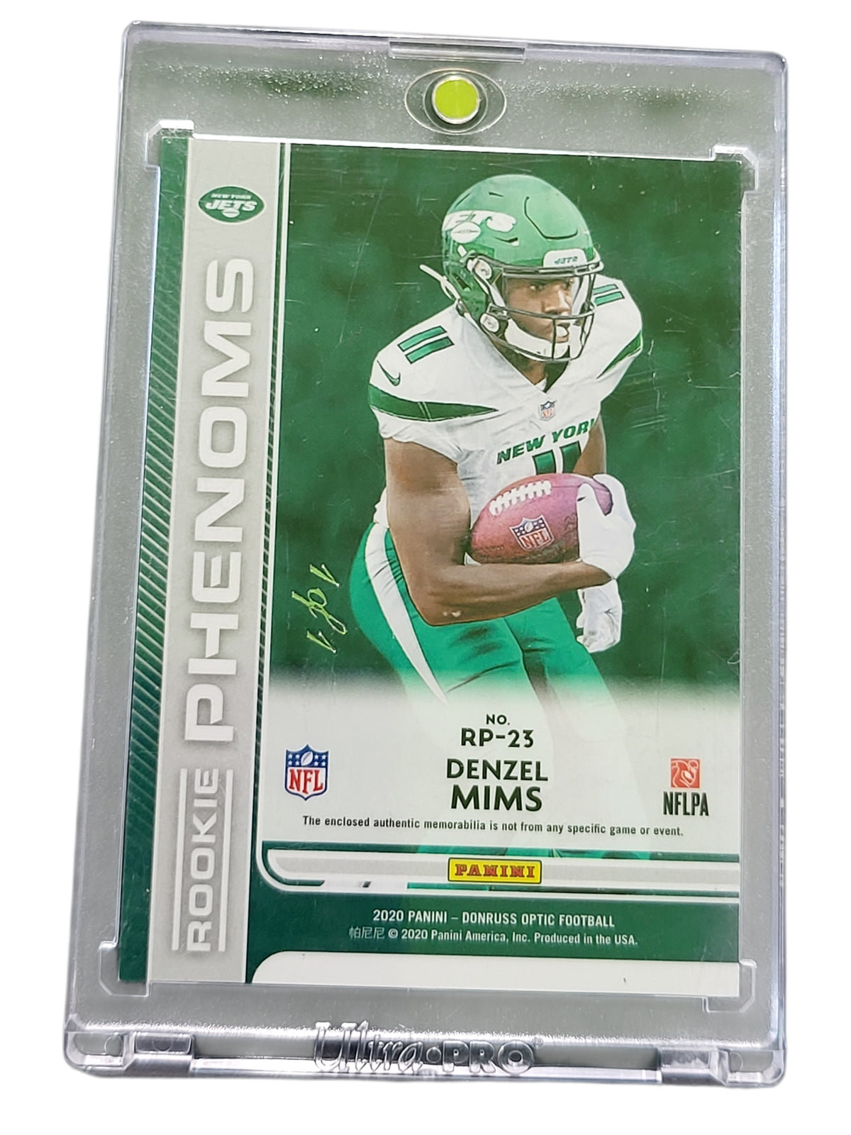 2020 Panini Optic Rookie Denzel Mims #RP-23 Gold Vinyl Nike Swoosh Patch RC 1/1
