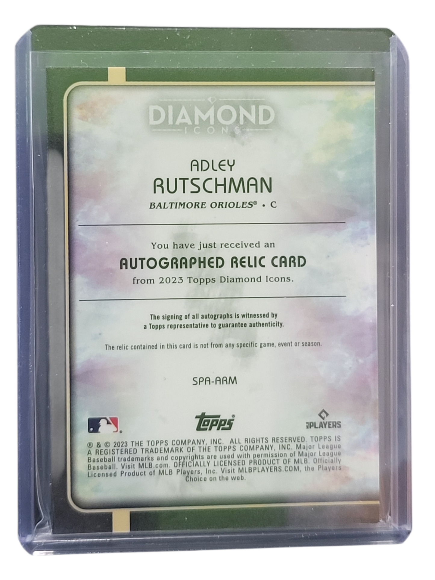 2023 Topps Diamond Adley Rutschman #SPA-ARM 1 / 5 RC Game-Used Auto Relic Card