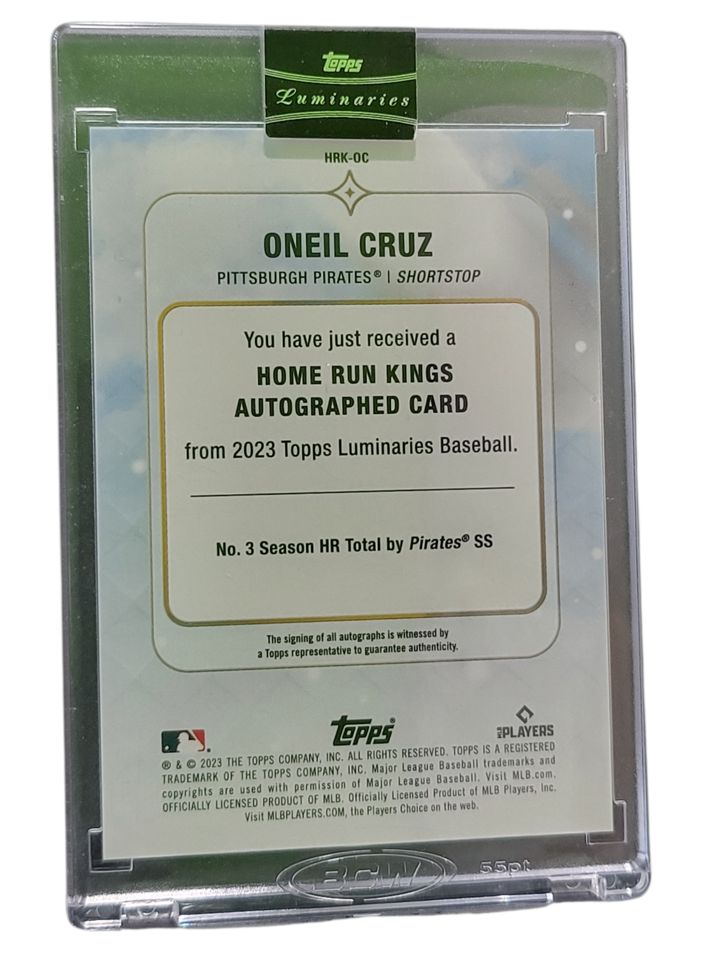 2023 Topps Luminaries Oneil Cruz #HRK-OC Purple Home Run Kings Auto Card 1/3