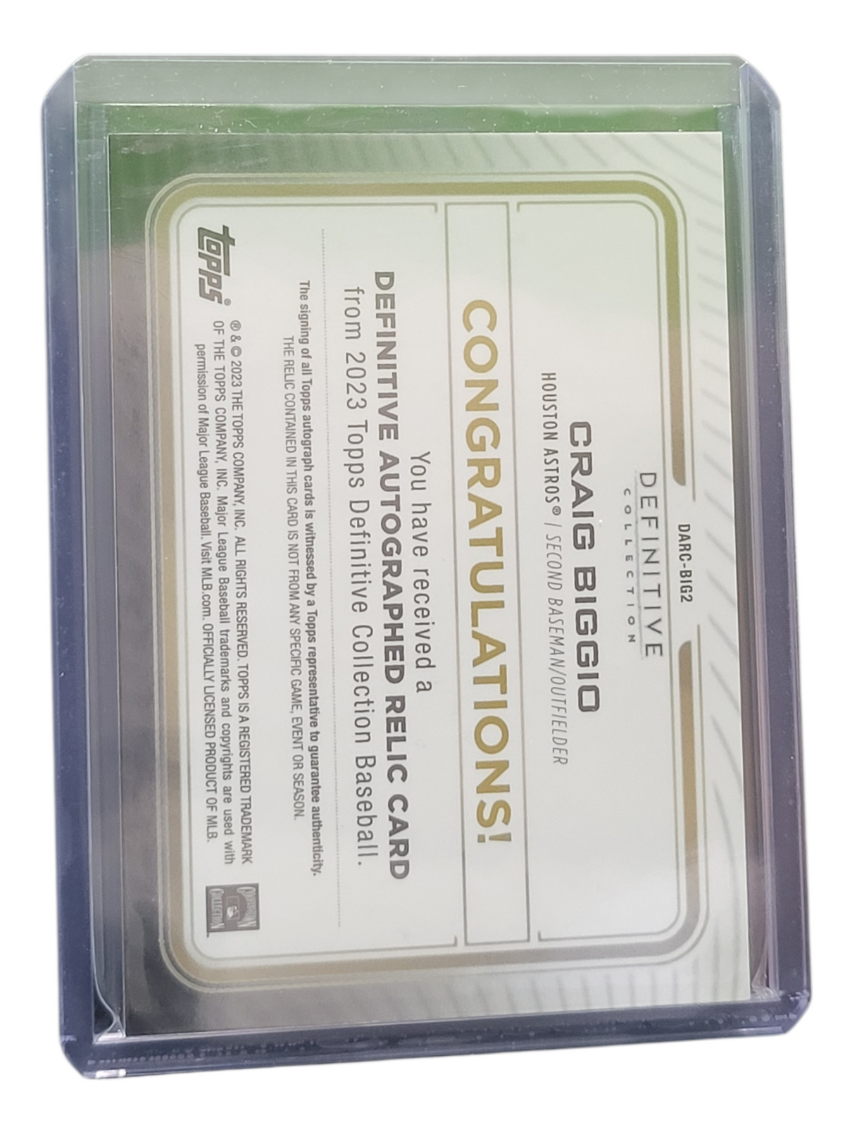 2023 Topps Definitive Collection Craig Biggio #DARC-BIG2 Green 01/60 Game-Used