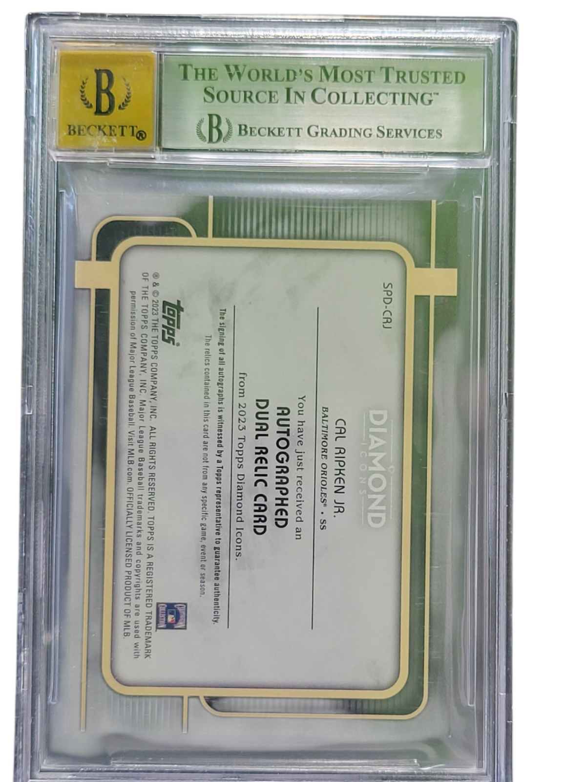 2023 Topps Diamond Icons Dual Relic Auto Red Cal Ripken Jr. #SPDCRJ Auto 10