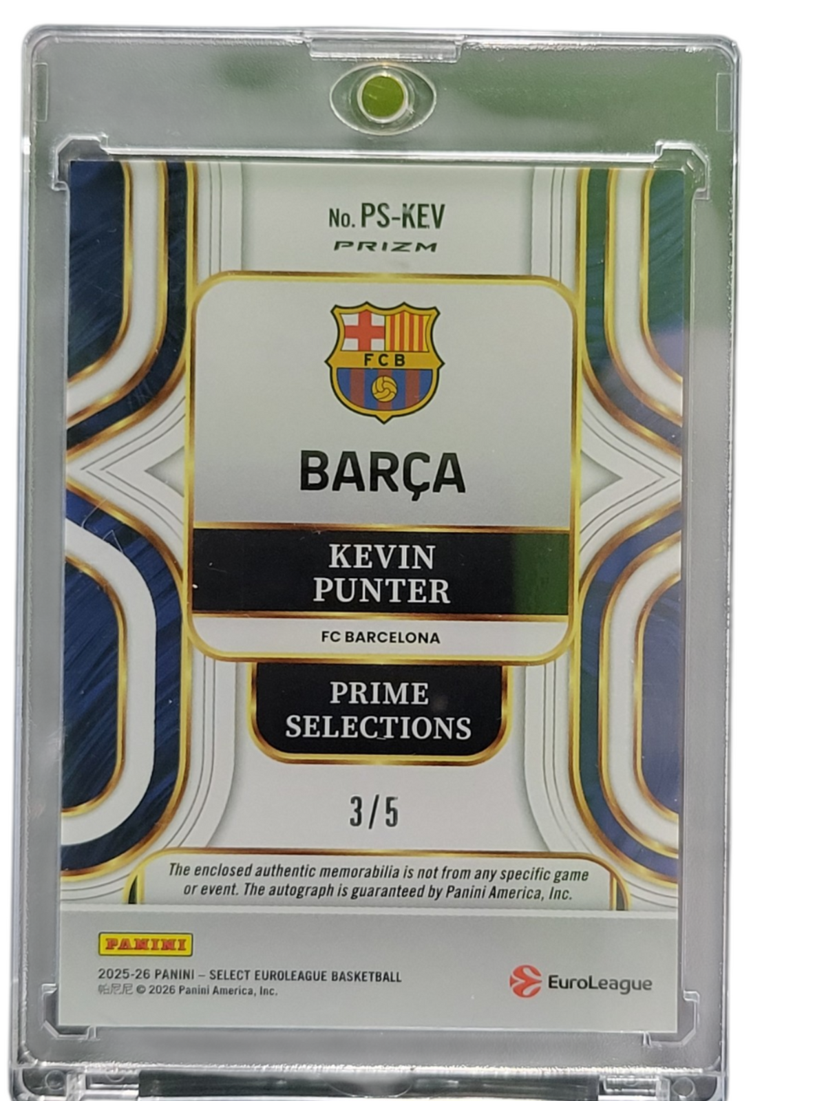 2026 Panini Select EuroLeague Prime Kevin Punter #PS-KEV Green Prizm Patch /5