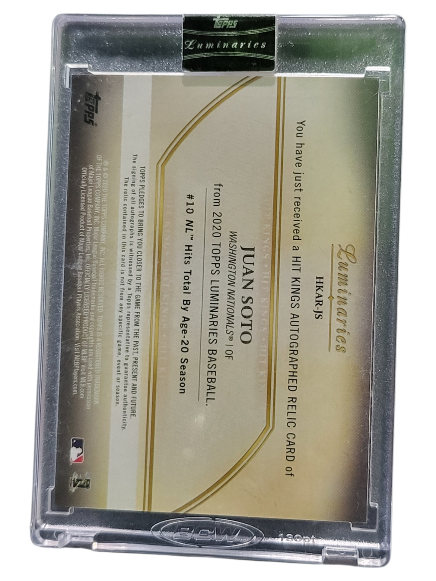 2020 Topps Luminaries Juan Soto #HKAR-JS Game Used Memorabilia Auto Relic Card