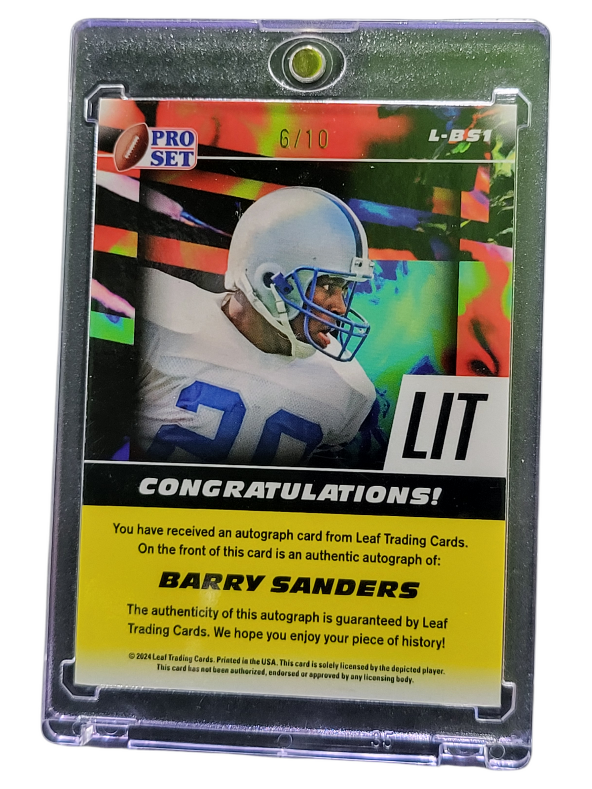 2024 Leaf Pro Set LIT Barry Sanders #L-BS1 Green 6/10