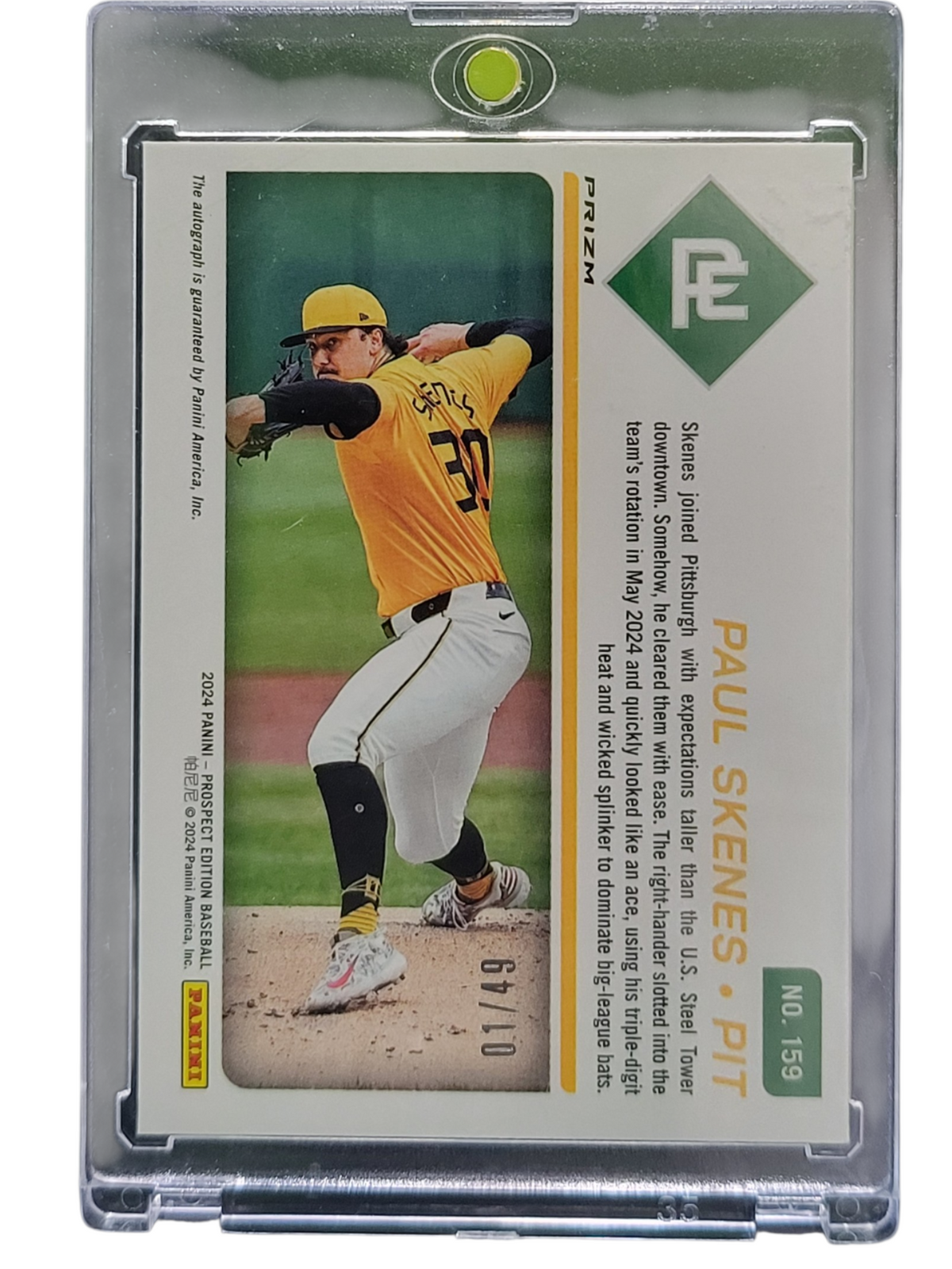 2024 Panini Prospect Edition Prizm Paul Skenes #159 Purple 01/49 RC