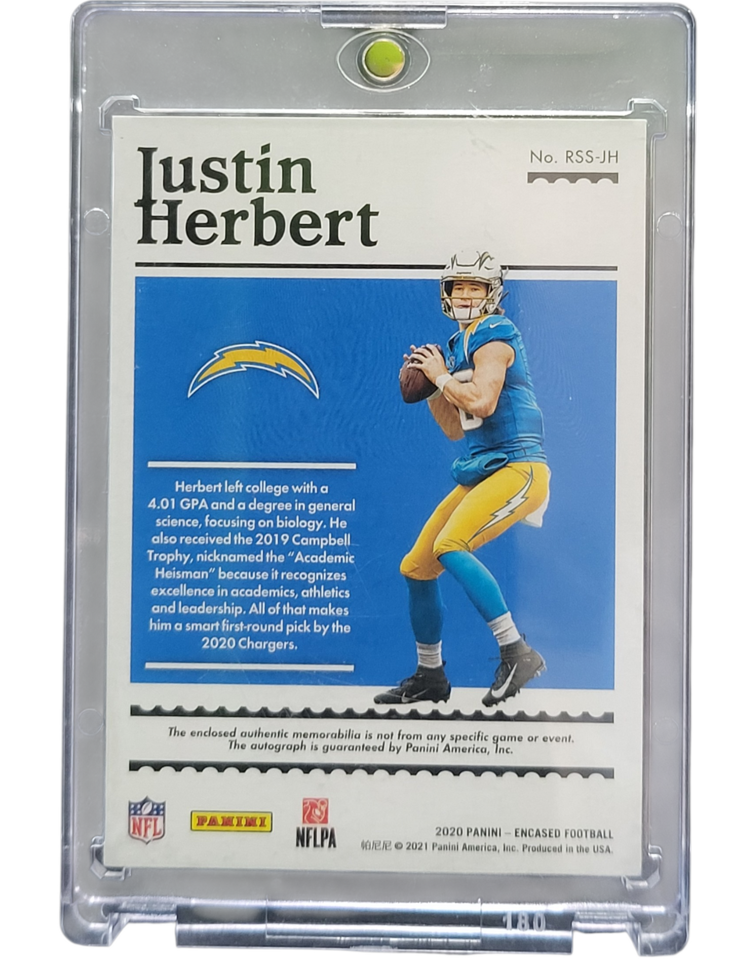2021 Panini Encased Football Justin Herbert #RSS-JH Patch RC Rookie Dual Swatch