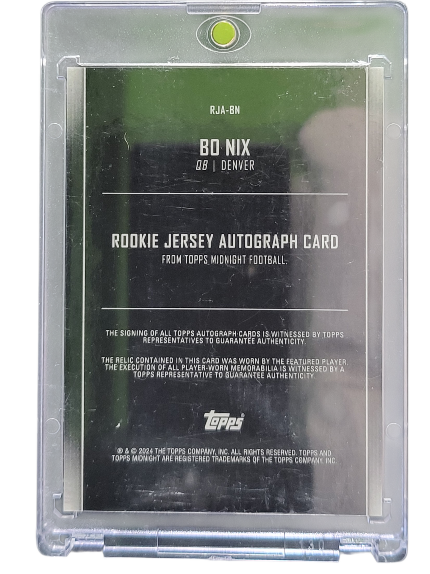 2024 Topps Midnight Bo Nix #RJA-BN Player-Worn Memorabilia RC 59/75