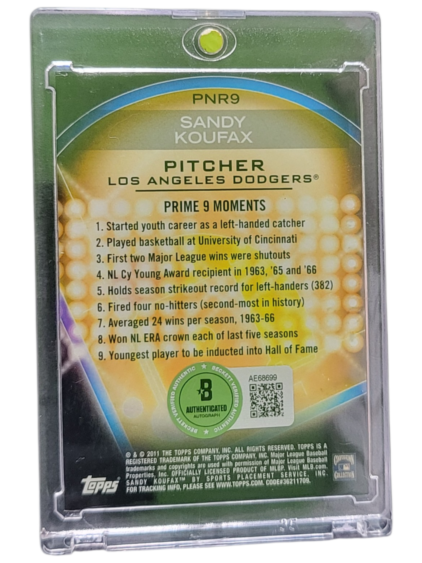 2011 Topps Prime 9 Sandy Koufax #PNR9 Refractor