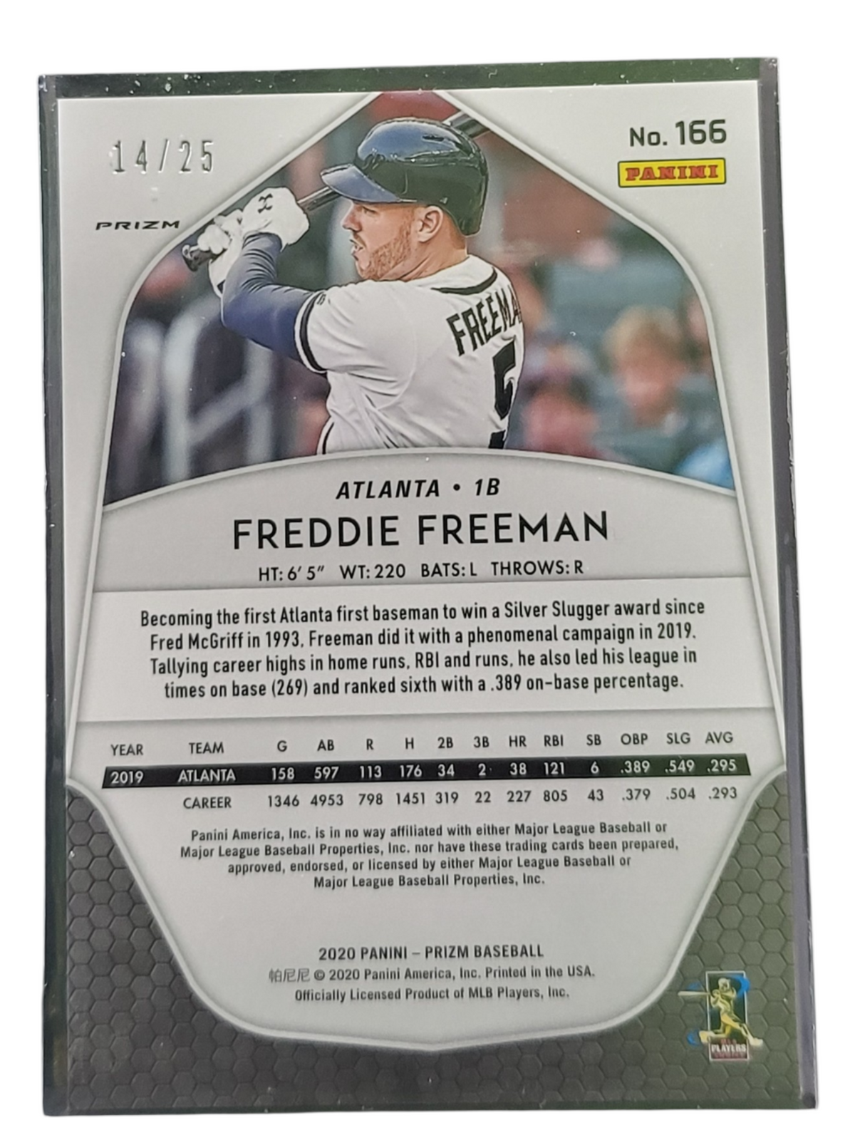 2020 Panini Prizm Baseball Freddie Freeman #166 Pink Cracked Ice 14/25