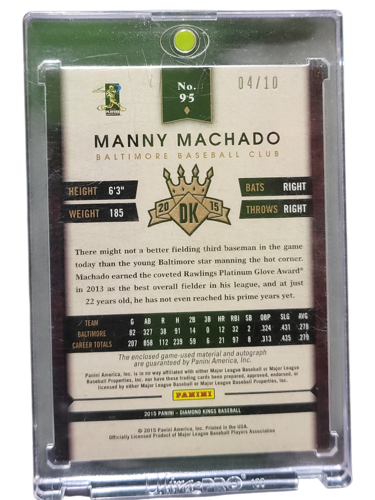 2015 Panini Diamond Kings Manny Machado #95 04/10 Dual Patch Memorabilia