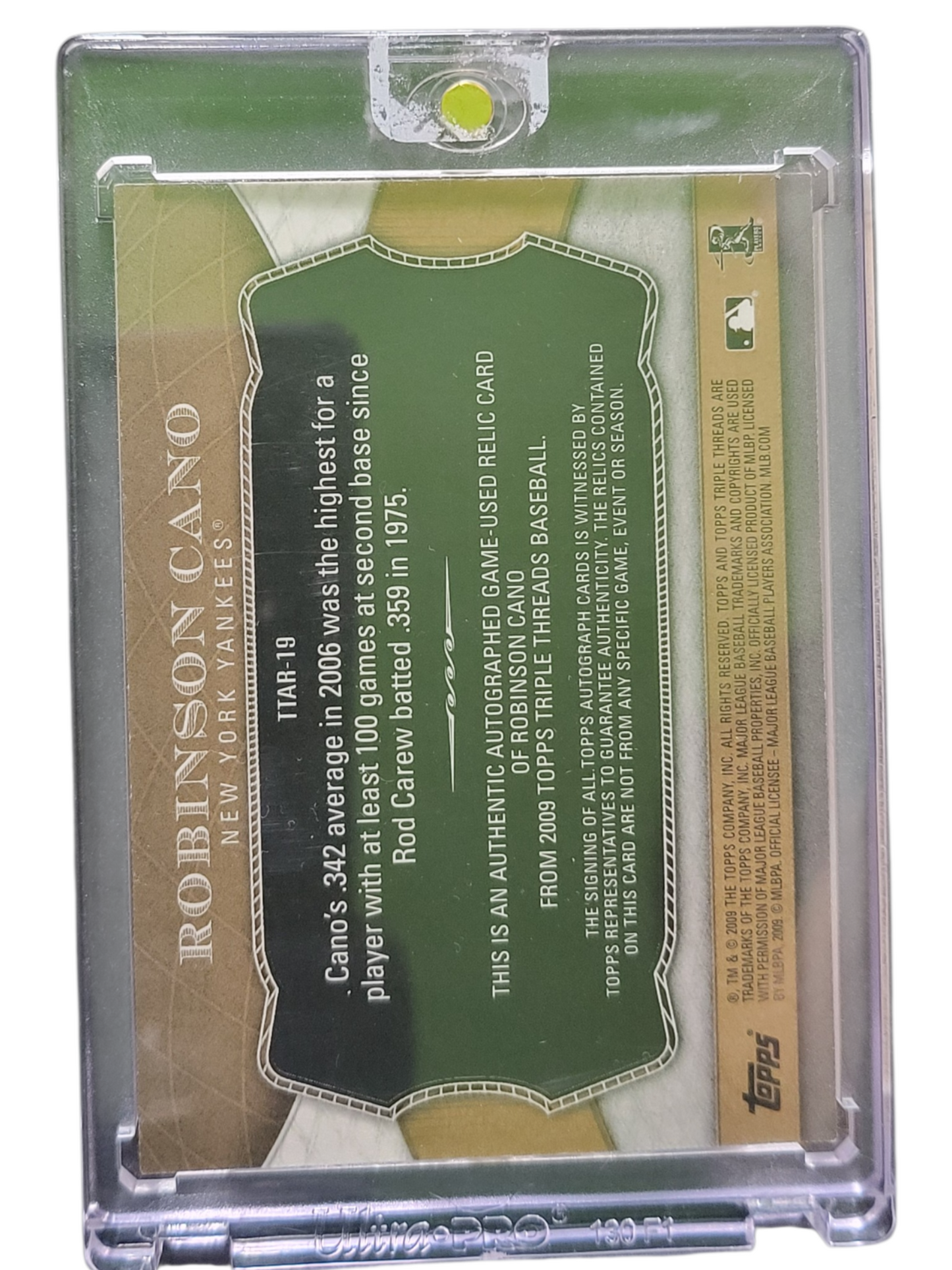 2009 Topps Triple Robinson Cano #TTAR-19 Gold /9 Triple Relic -Used Relic Card