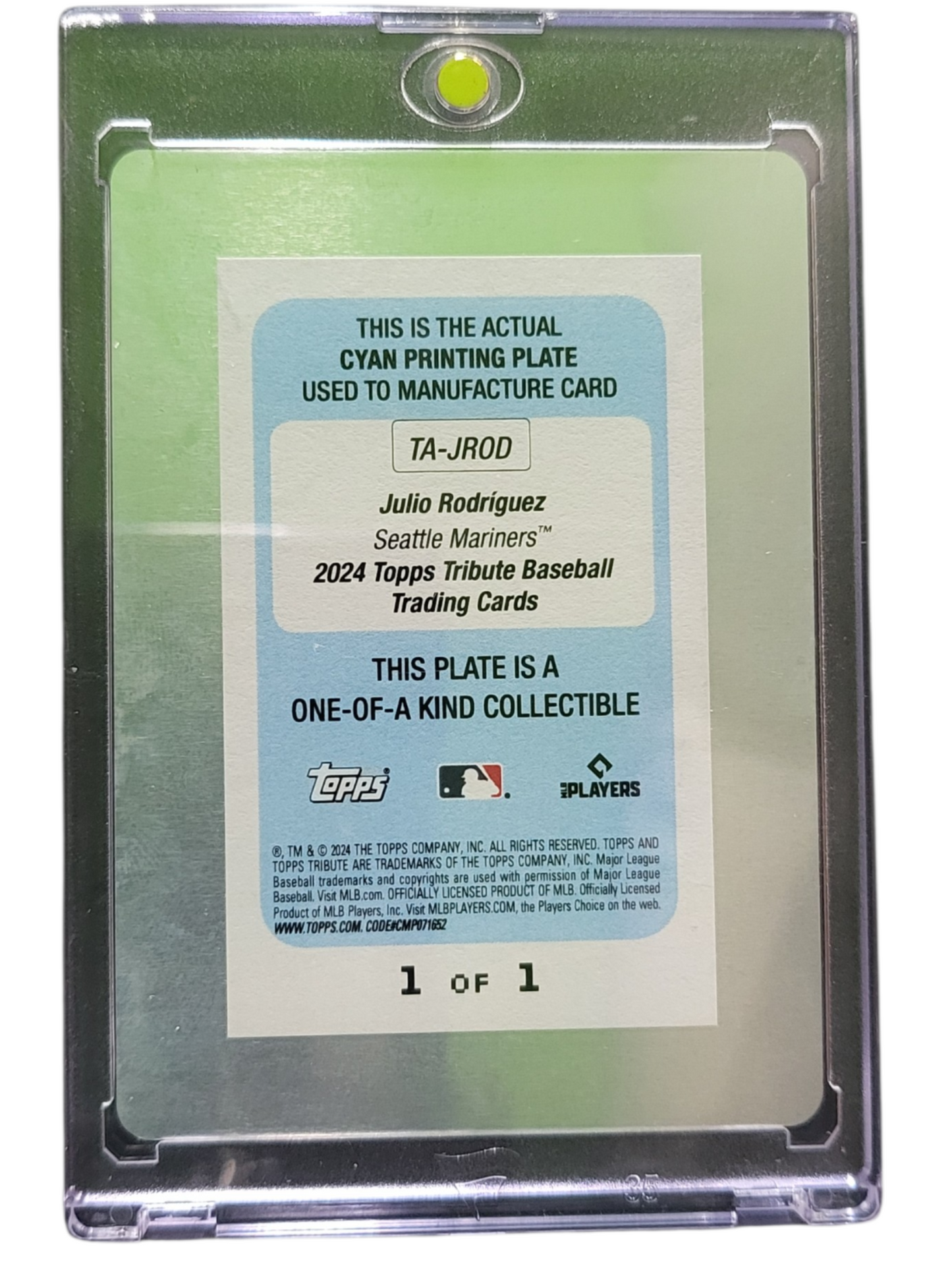 2024 Topps Tribute Julio Rodriguez #TA-JROD Cyan Plate Printing Plate 1 of 1