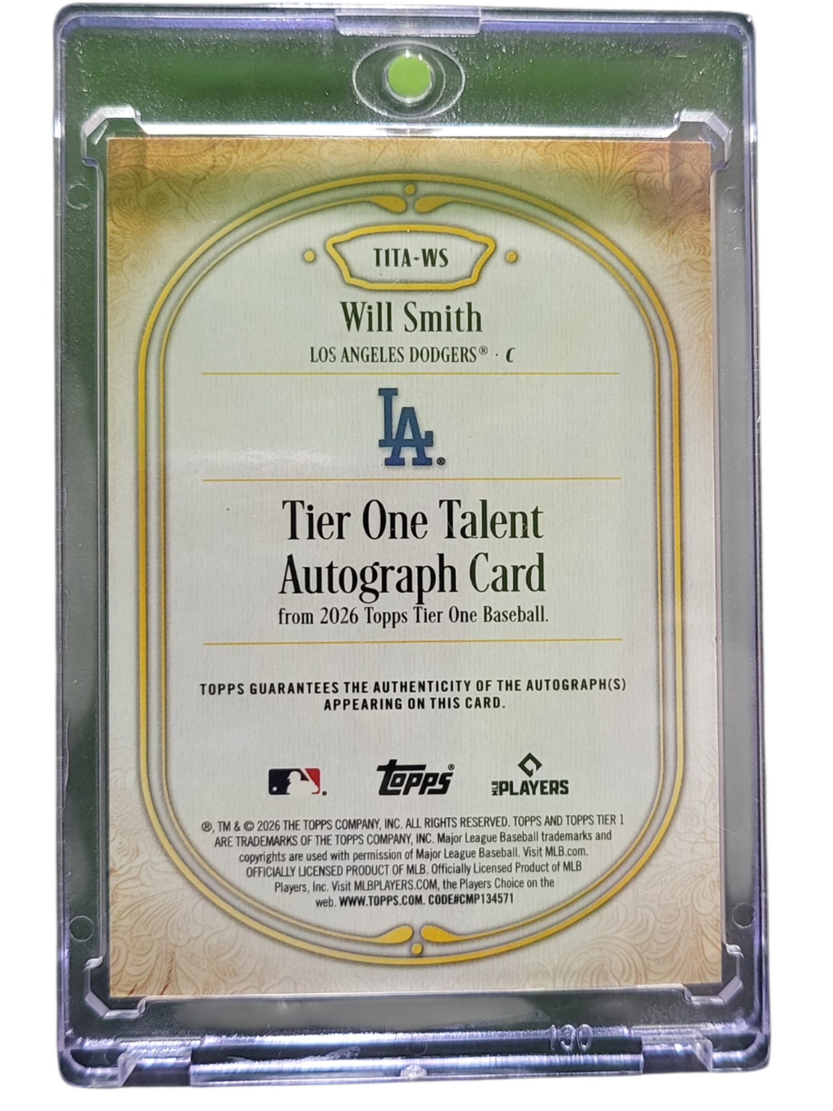 2026 Topps Tier One Tier One Talent Autographs Will Smith #TITA-WS Green 76/99