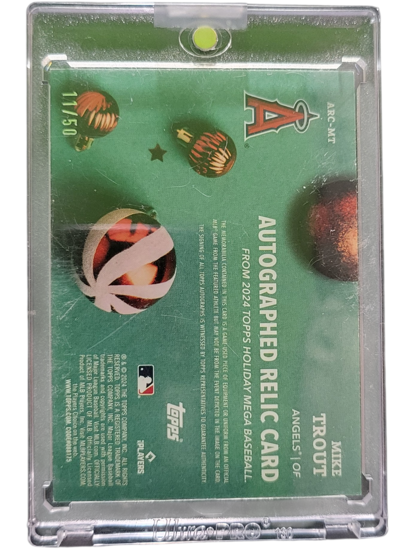 2024 Topps Holiday Mega Baseball Mike Trout #ARC-MT Game- Auto Relic Card