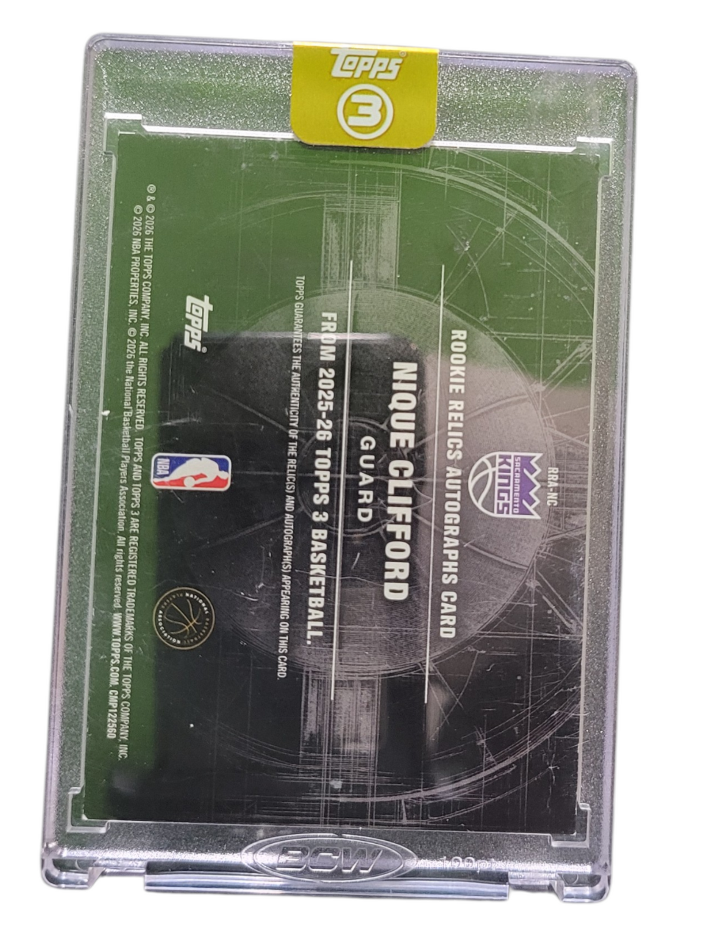 2026 Topps 3 Basketball Nique Clifford #RRA-NC Player-Rookie Relics Auto/49 RC