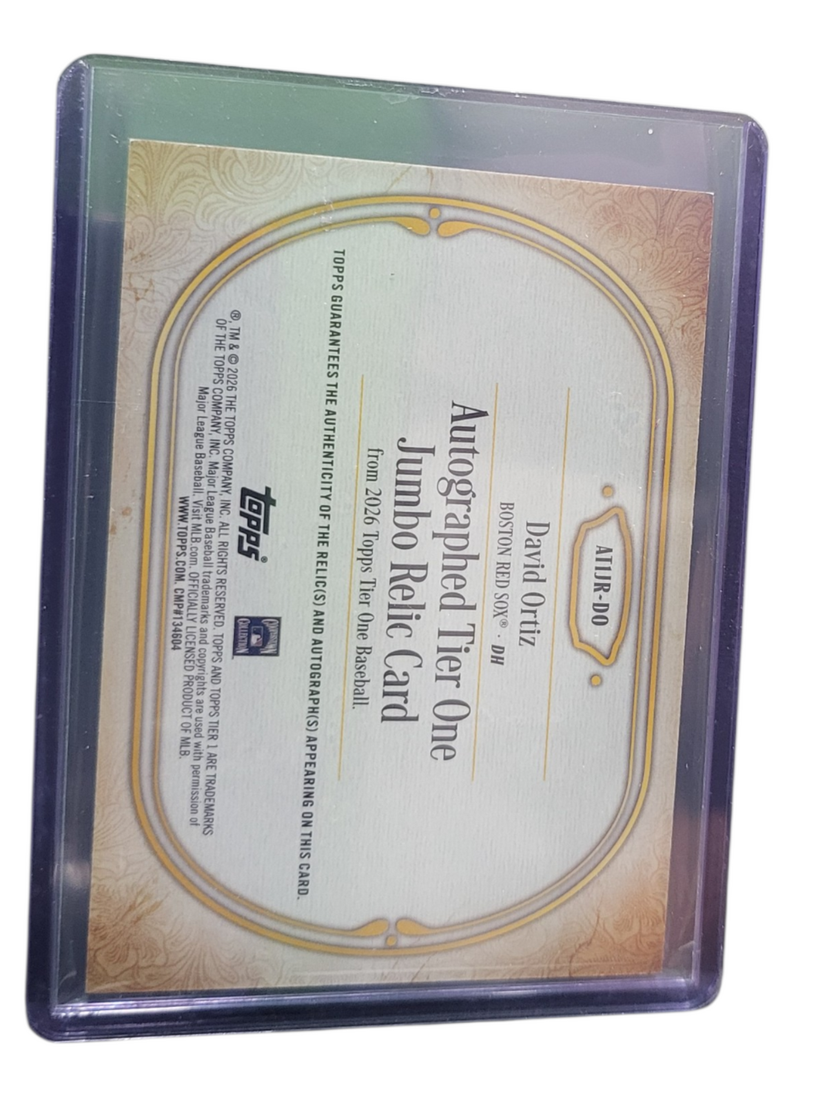 2026 Topps Tier One David Ortiz #ATJR-DO Jumbo Relic Card Game-Used /99