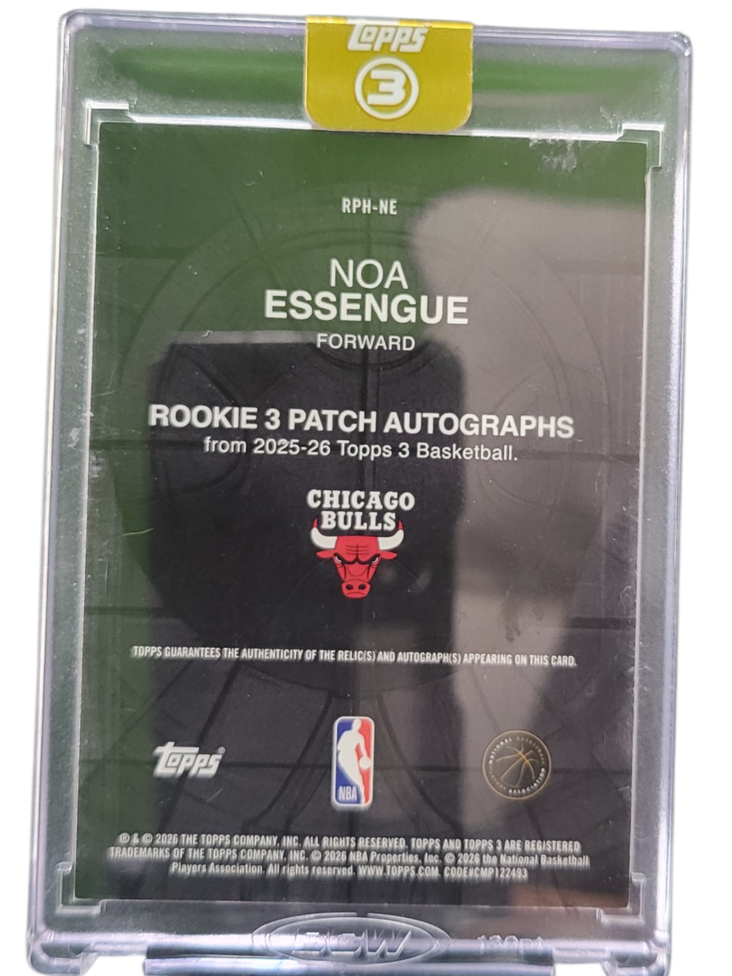 2026 Topps 3 Basketball Noa Essengue #RPH-NE Player 09/15 RC Rookie 3 Patch Auto