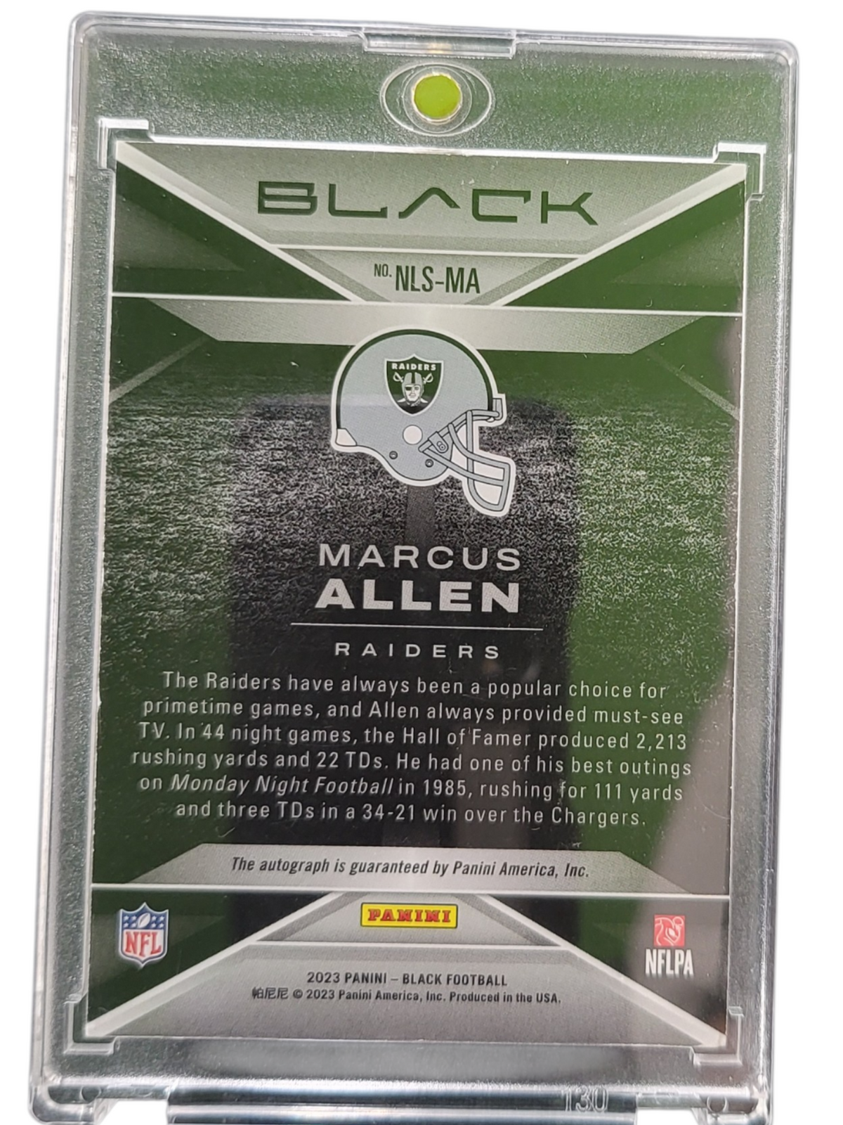 2023 Panini Black Night Lights Marcus Allen #NLS-MA 15/15