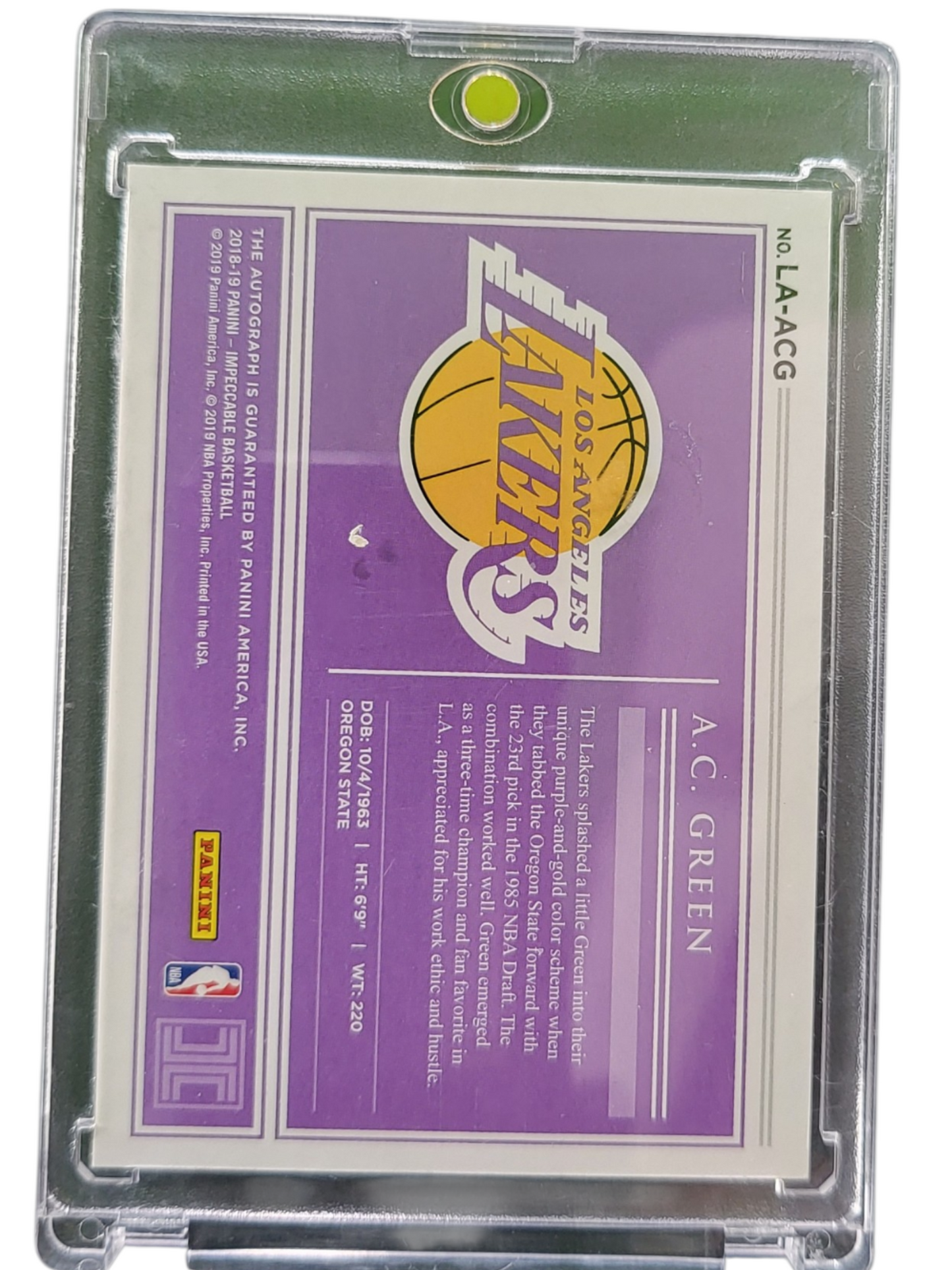 2019 Panini Impeccable A.C. Green #LA-ACG