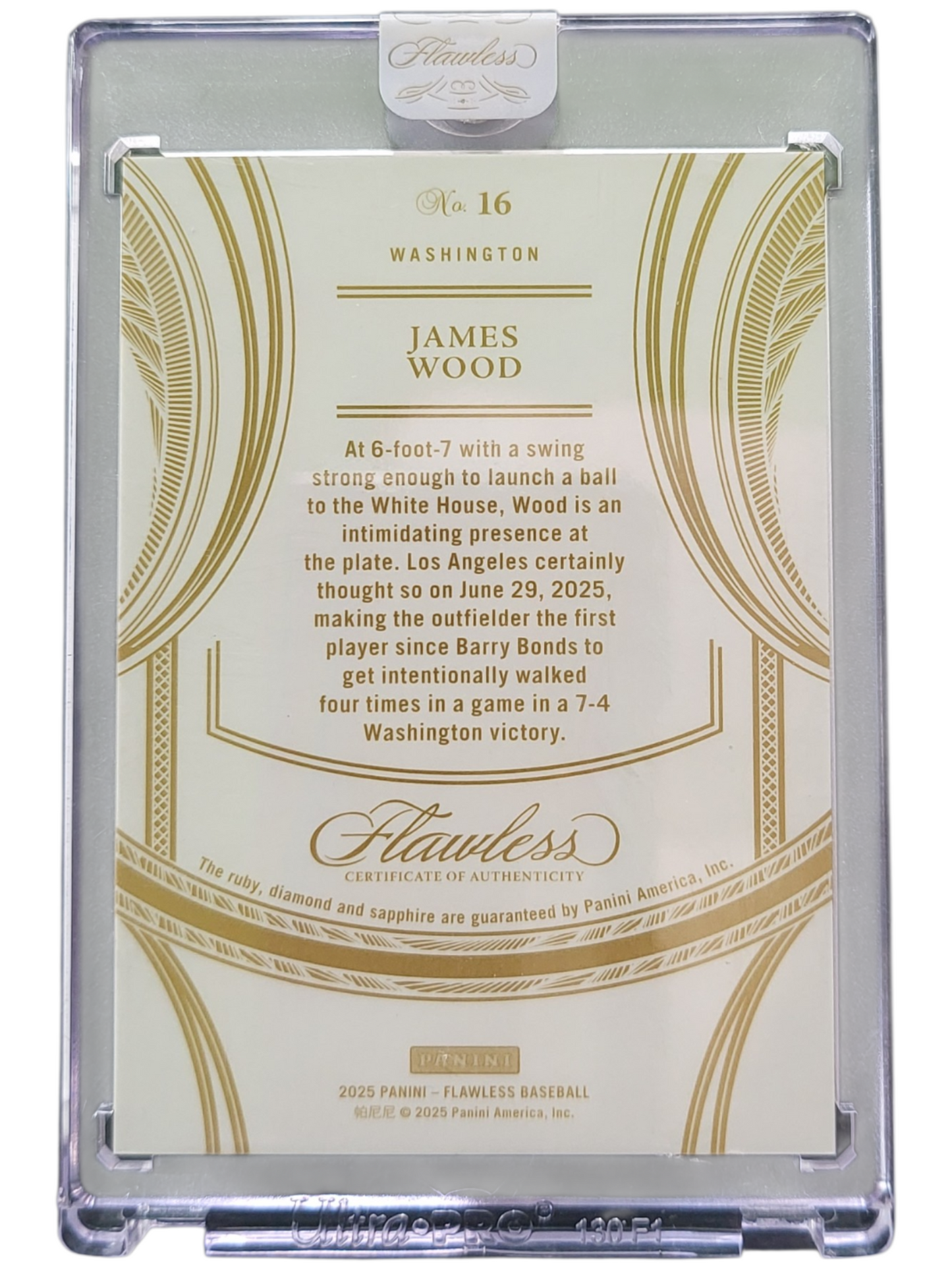 2025 Panini Flawless Baseball James Wood #16 Red, White & Blue 18/25
