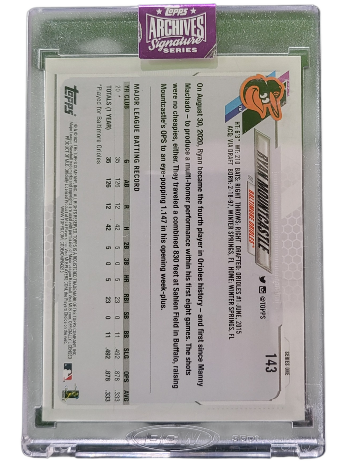 2023 Topps Archives Signature Ryan Mountcastle #143 40/80 Buyback Auto RC