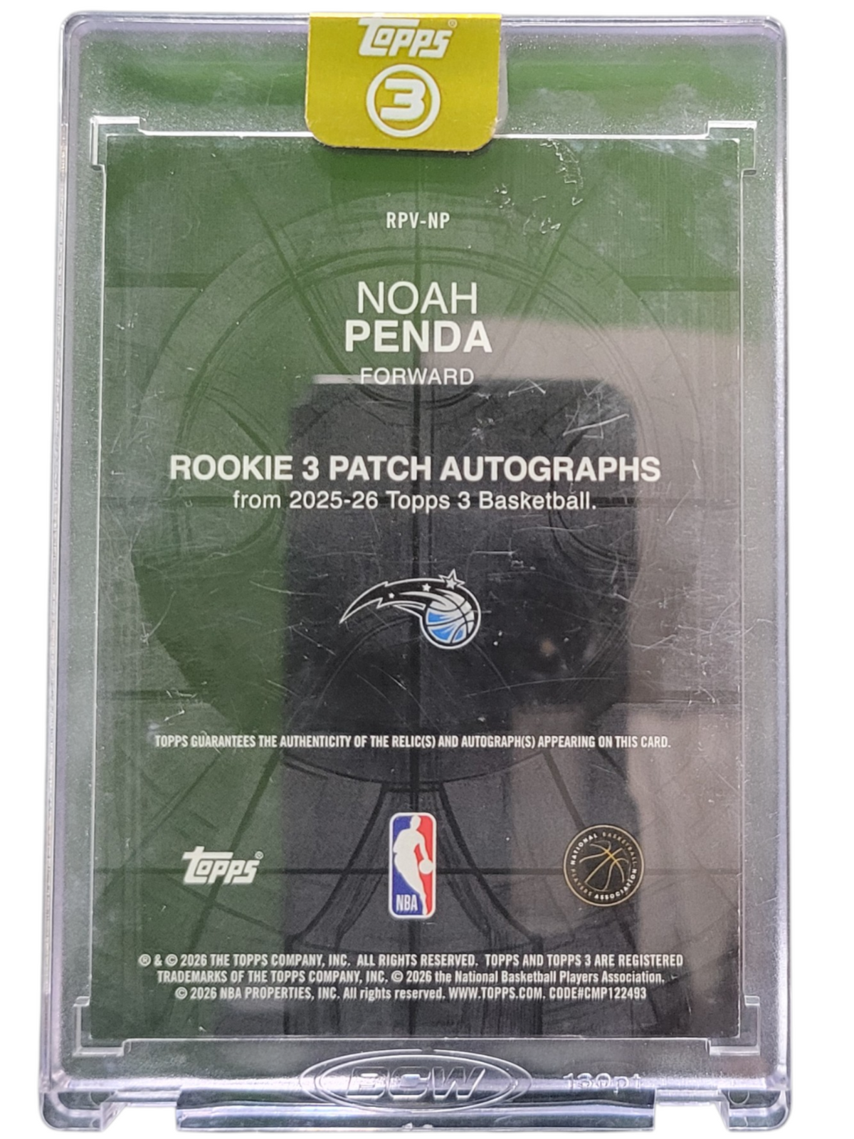 2026 Topps 3 Basketball Noah Penda #RPV-NP Autograph Patch 24/49 RC