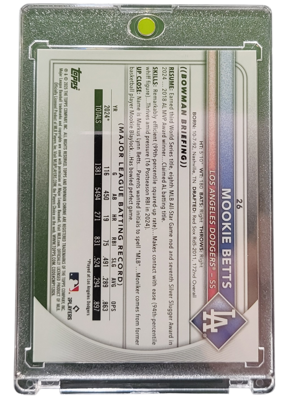 2025 Bowman Chrome Mookie Betts #26 Blue Refractor 040/150
