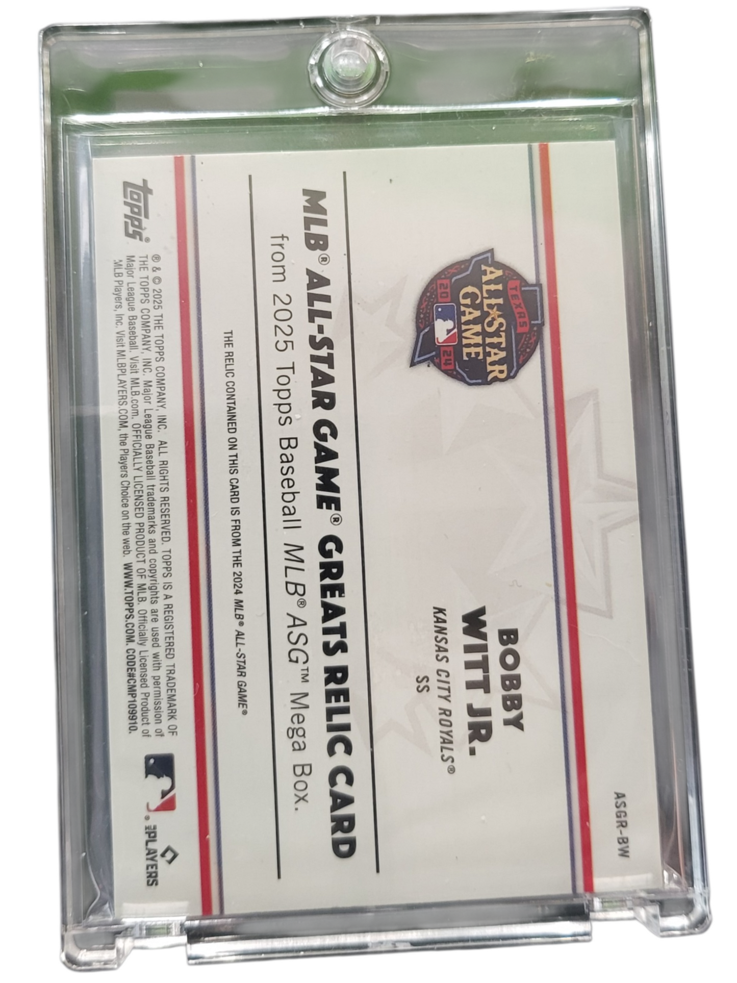 2025 Topps Baseball MLB ASG Bobby Witt Jr. #ASGR-BW Red Foil Relic 5/5 Worn