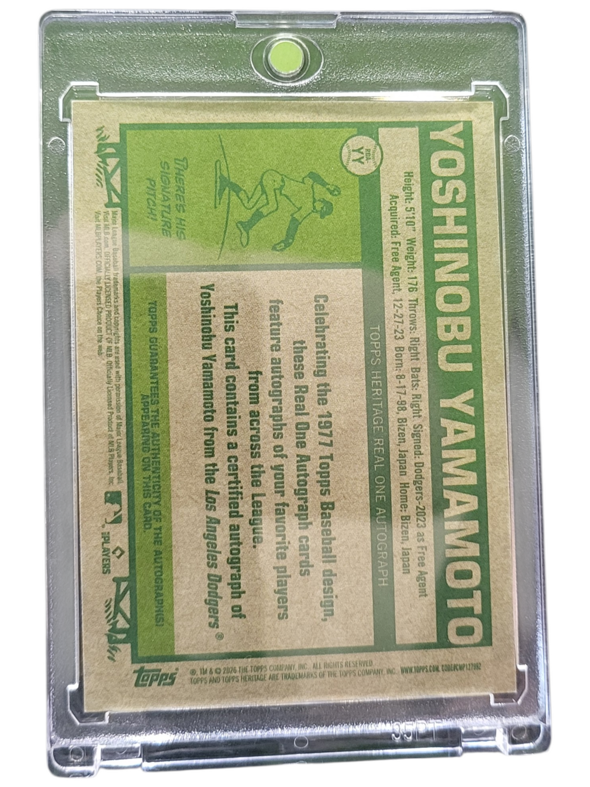 2026 Topps Heritage Yoshinobu Yamamoto #ROA-YY Real One Autograph
