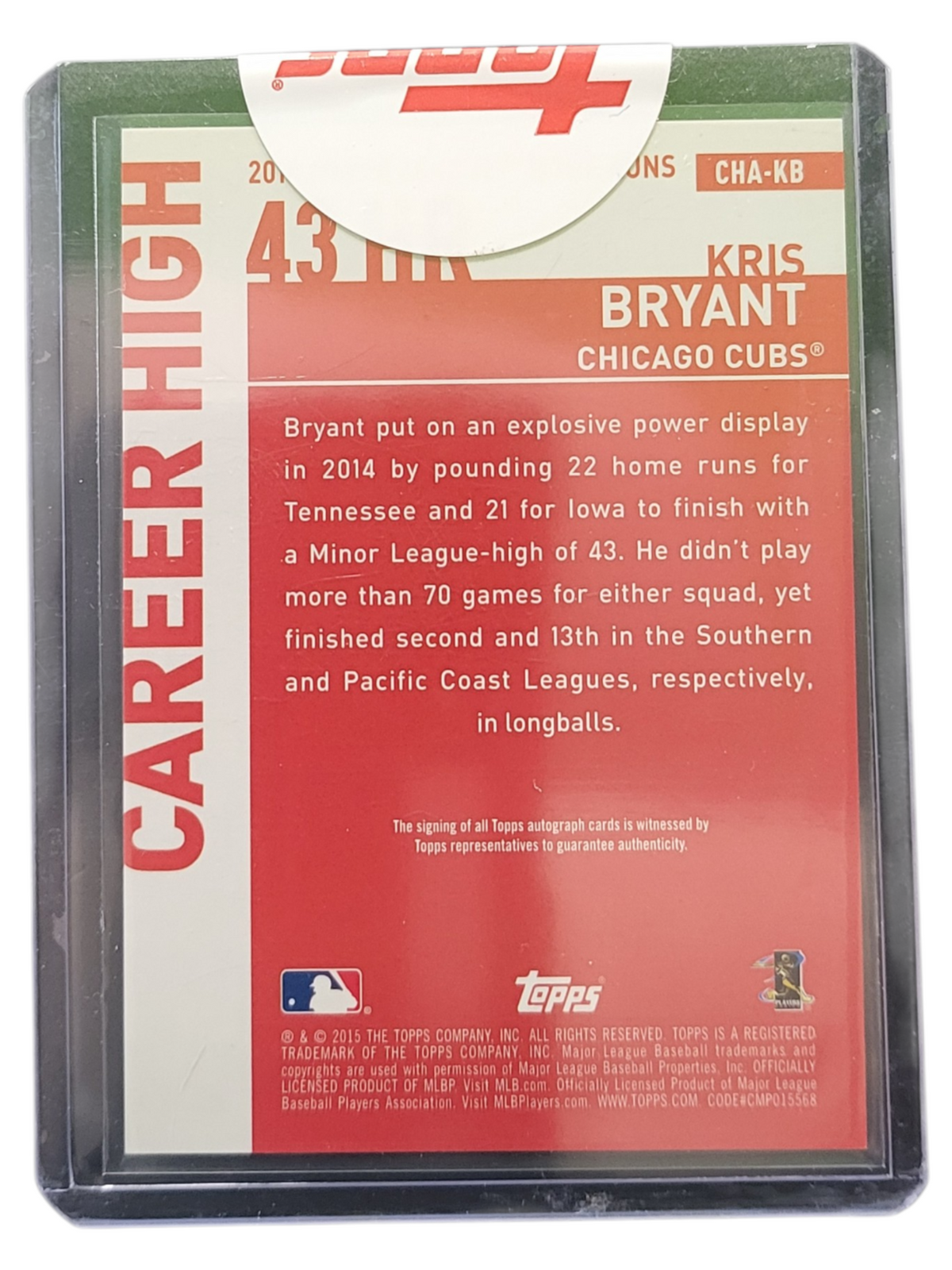 2015 Topps Career High Autographs Kris Bryant #CHA-KB