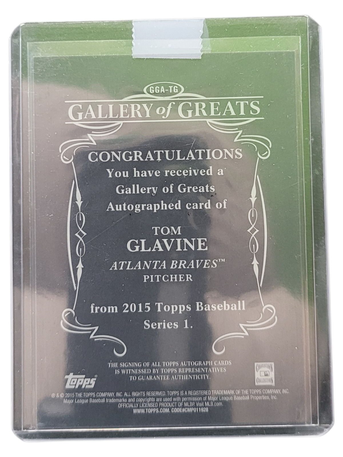 2015 Topps Gallery of Greats Autographs Tom Glavine #GGA-TG Green 09/10