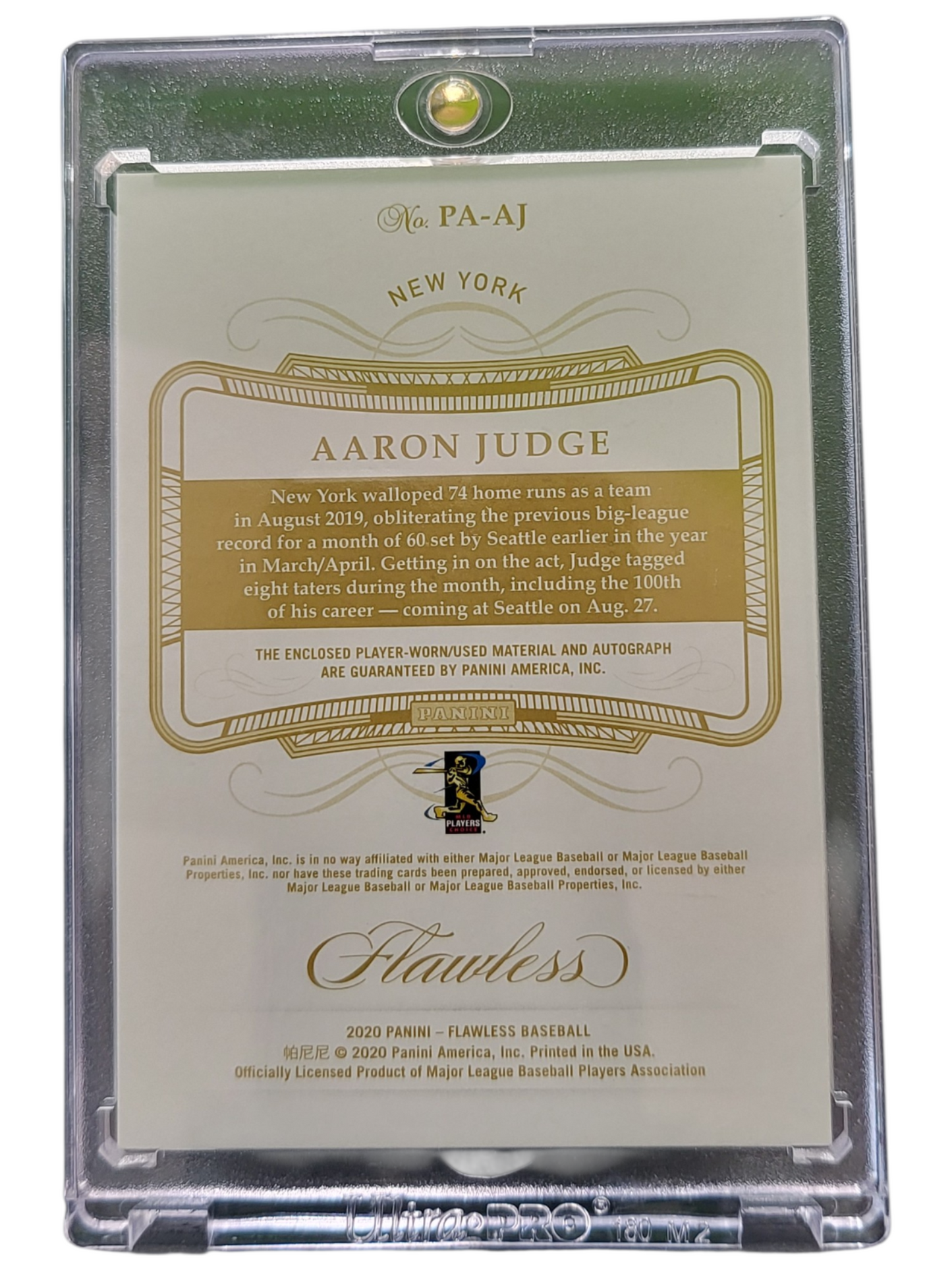 2020 Panini Flawless Baseball Aaron Judge #PA-AJ Autograph 05/10 Patch