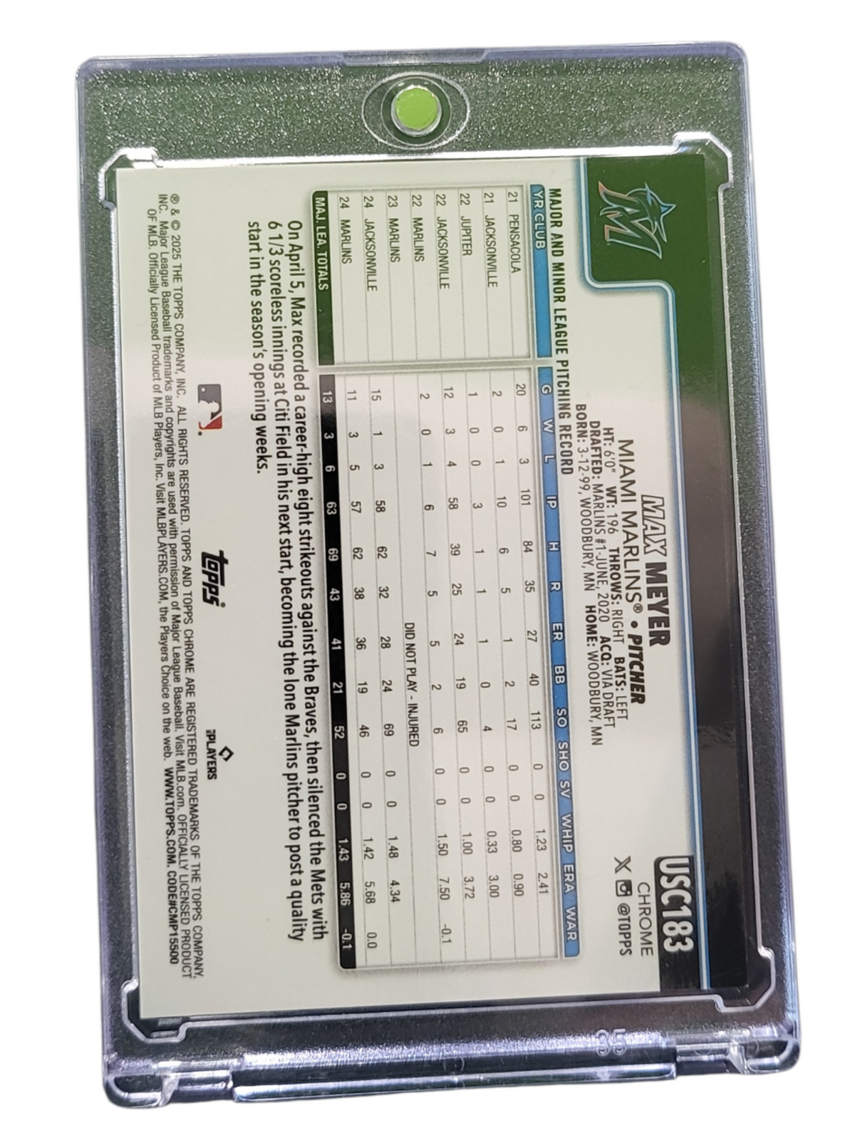 2025 Topps Chrome Update Max Meyer #USC183 Black Wave Refractor 07/10