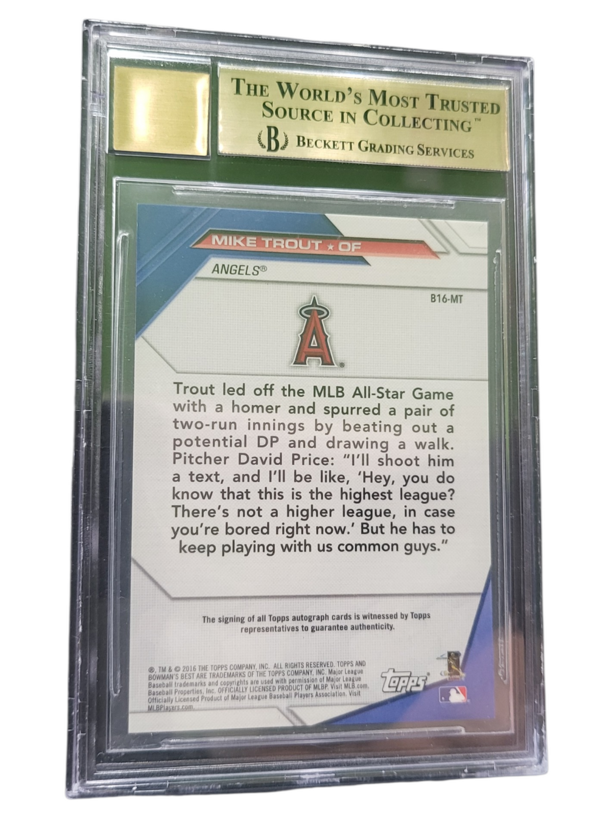 2016 Bowman's Best Best of '16 Auto Orange Mike Trout #B16MT BGS 9.5 Auto 10