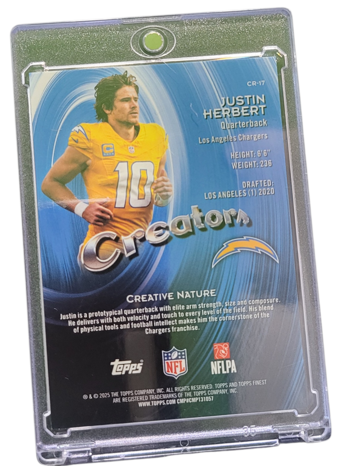 2025 Topps Finest Creators Justin Herbert #CR-17 Green 05/10