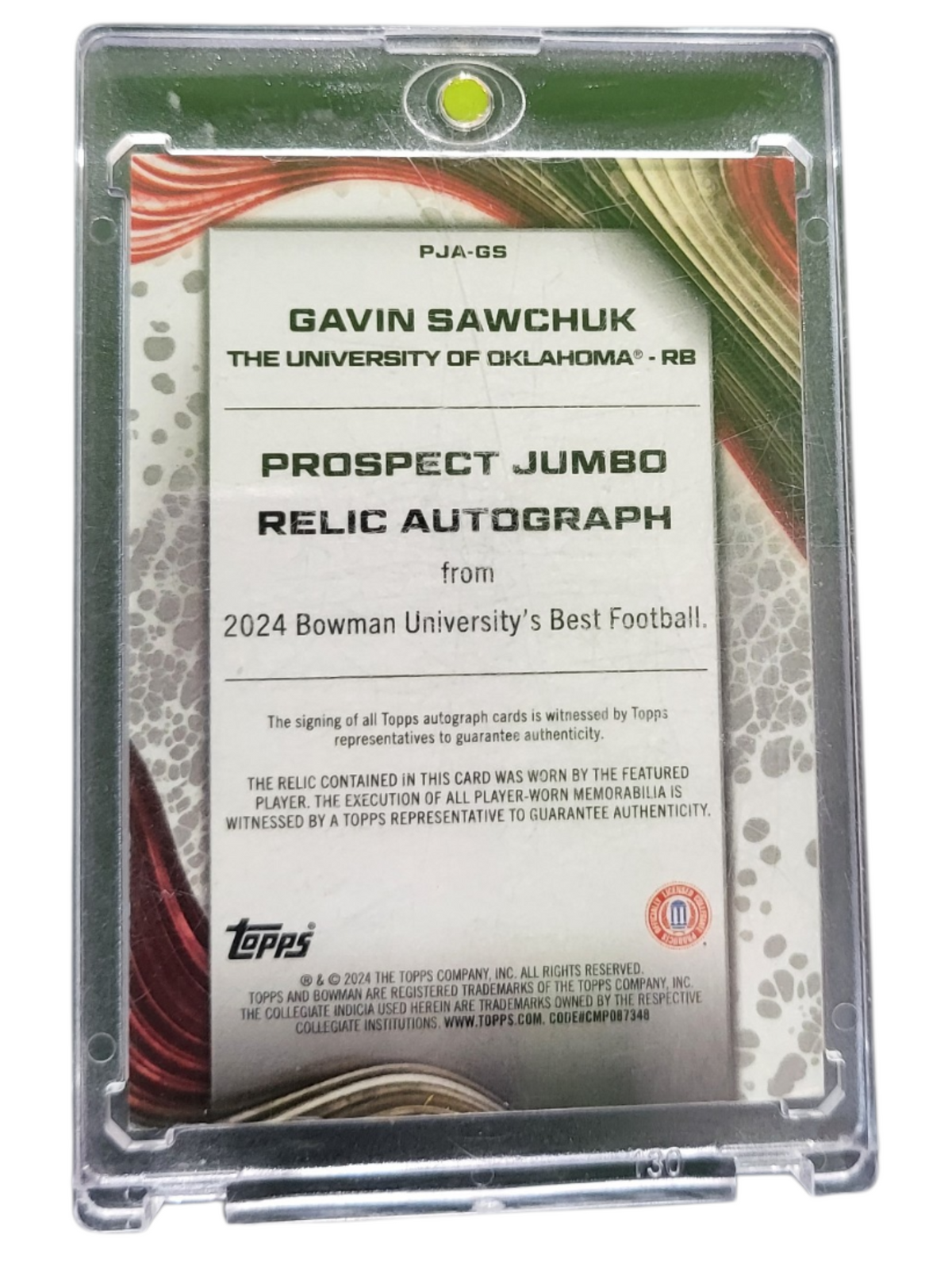 2024 Bowman University Football Gavin Sawchuk #PJA-GS -Memorabilia 06/49 Jumbo