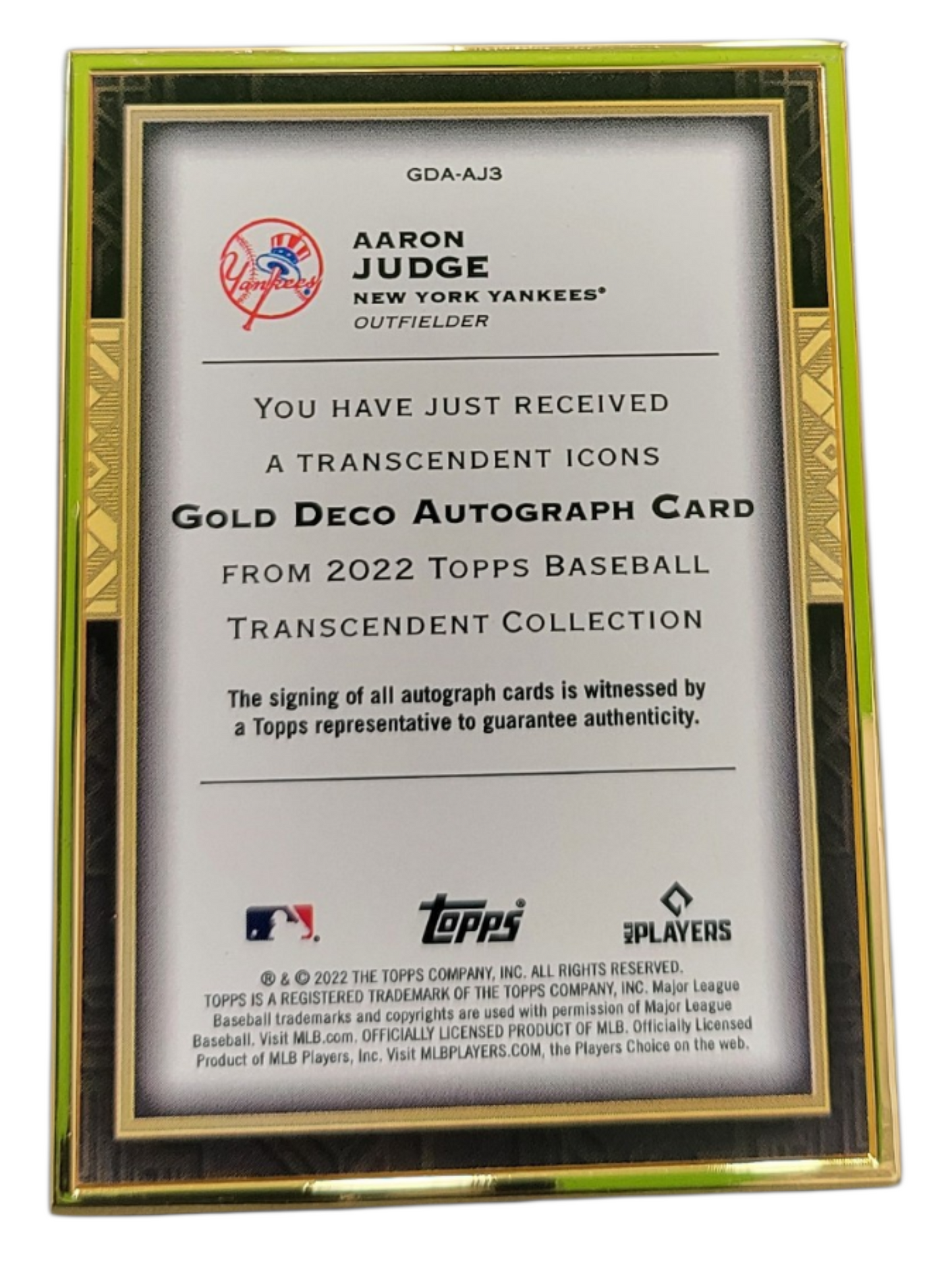 2022 Topps Transcendent Collection Aaron Judge #GDA-AJ3 Gold Deco