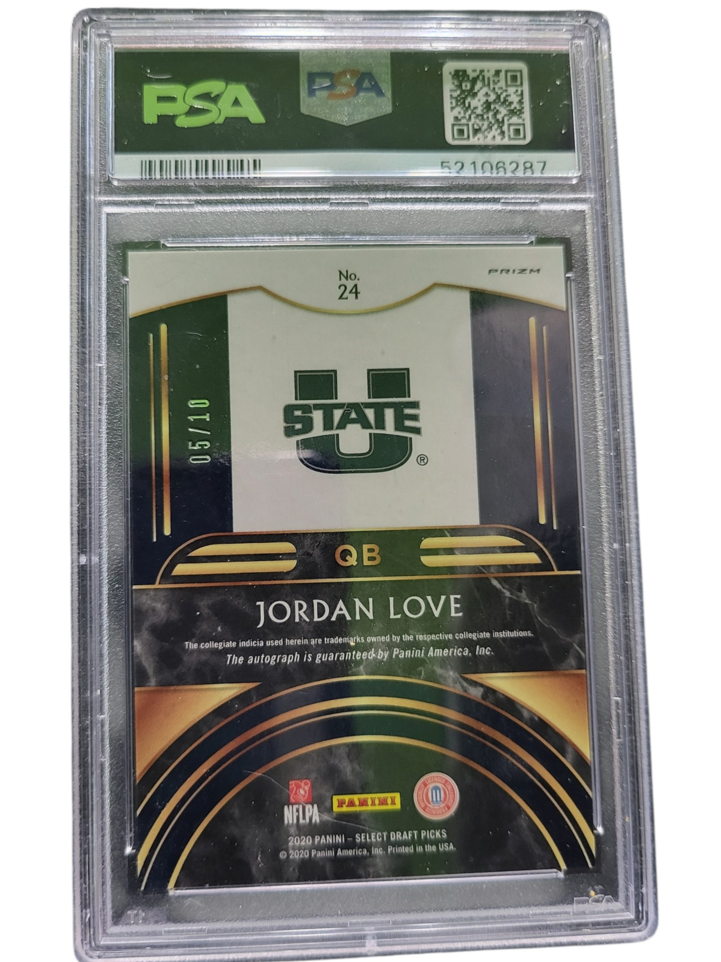 2020 Panini Chronicles Draft Picks Select Auto Jordan Love #24 Gold Prizm PSA 10