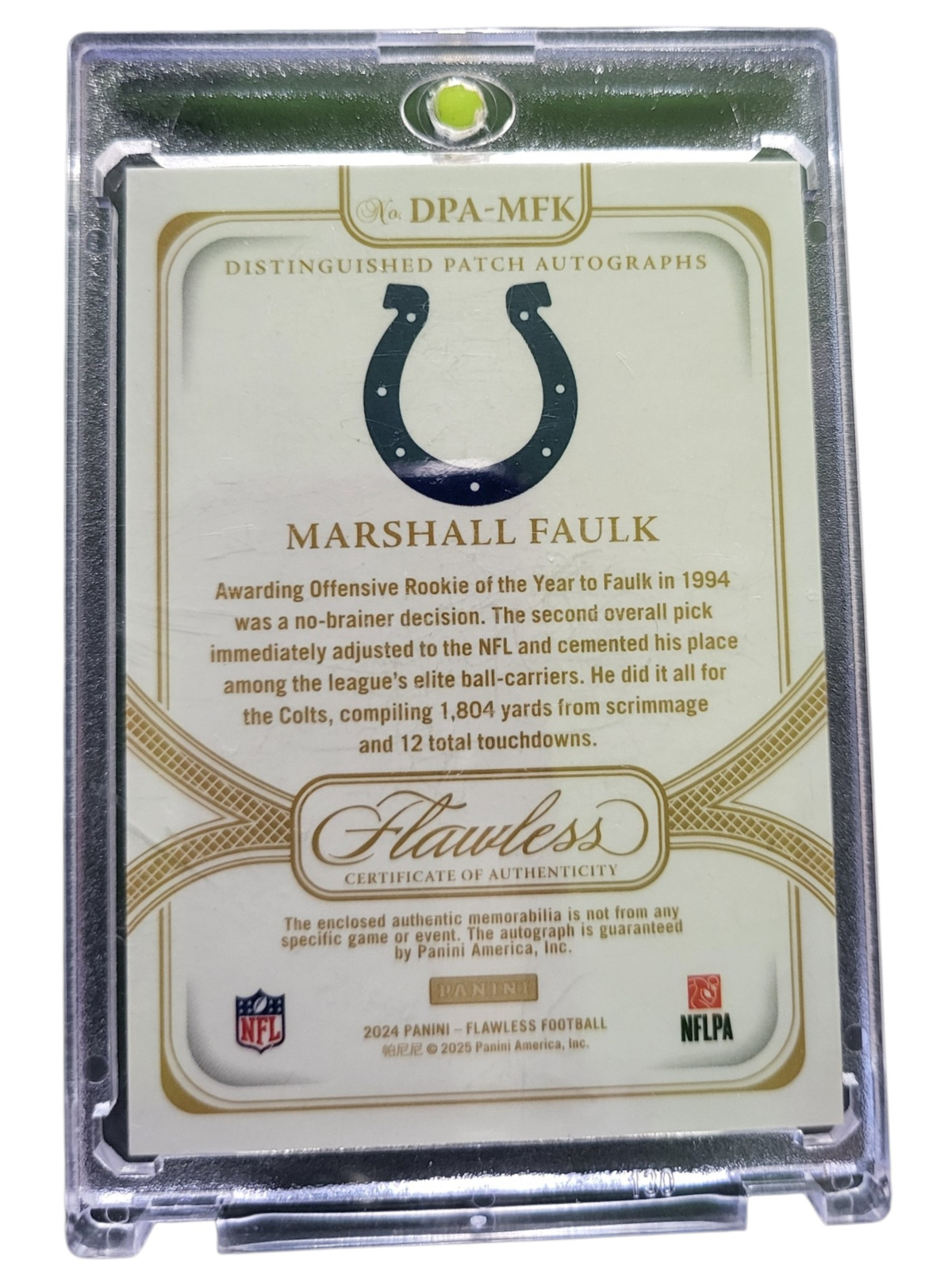2025 Panini Flawless Football Marshall Faulk #DPA-MFK Emerald Patch 2/5 Memo