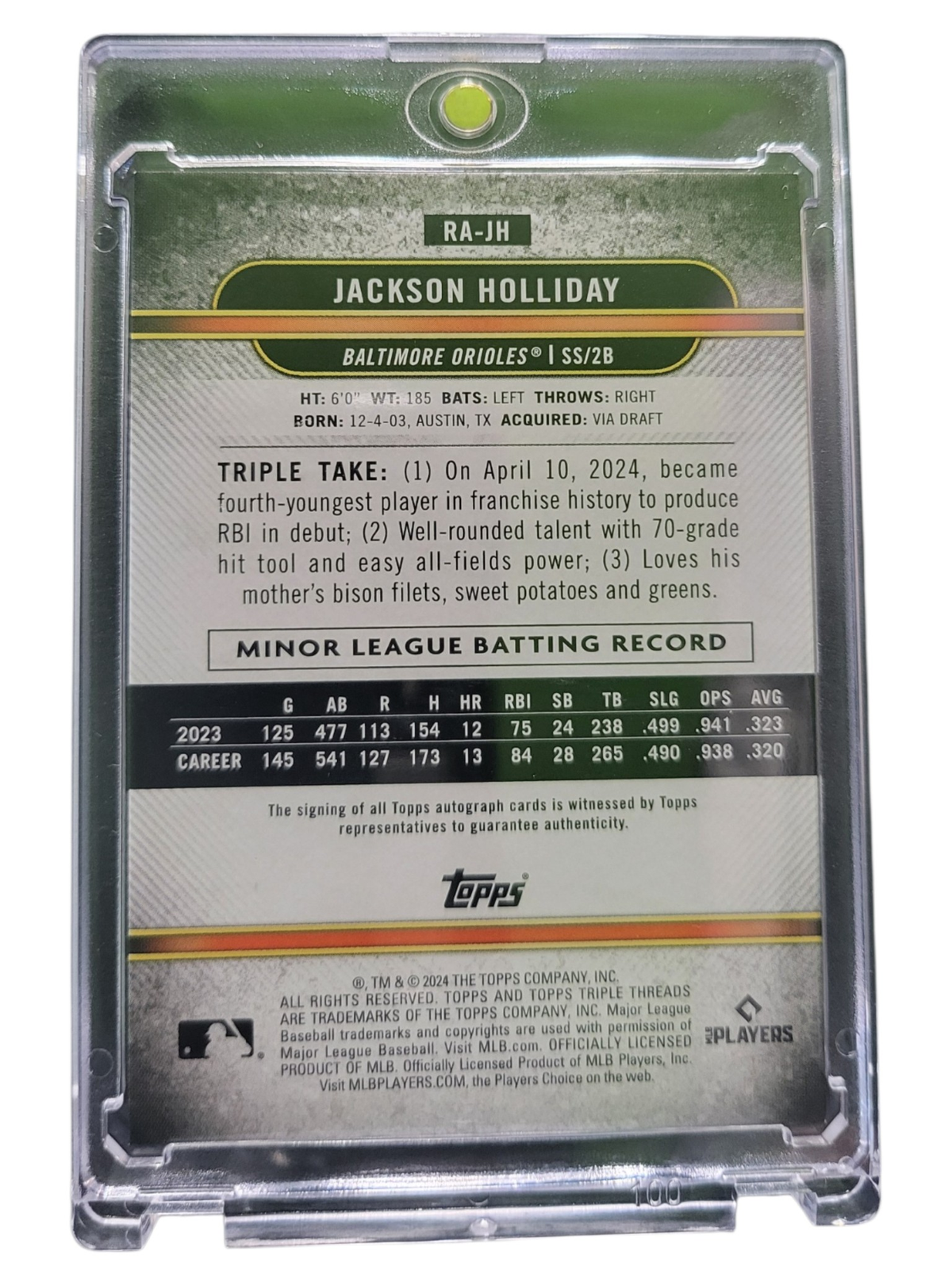 2024 Topps Triple Threads Jackson Holliday #RA-JH RC 48/99
