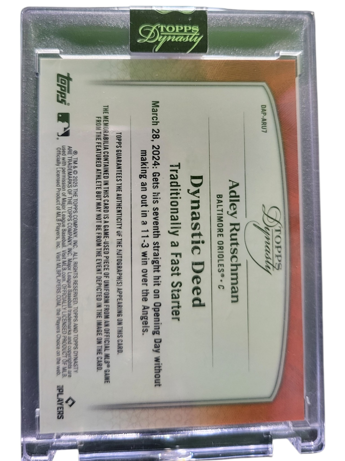 2025 Topps Dynasty Adley Rutschman #DAP-ARU7 Autograph Patch 1 / 5 Memorabilia