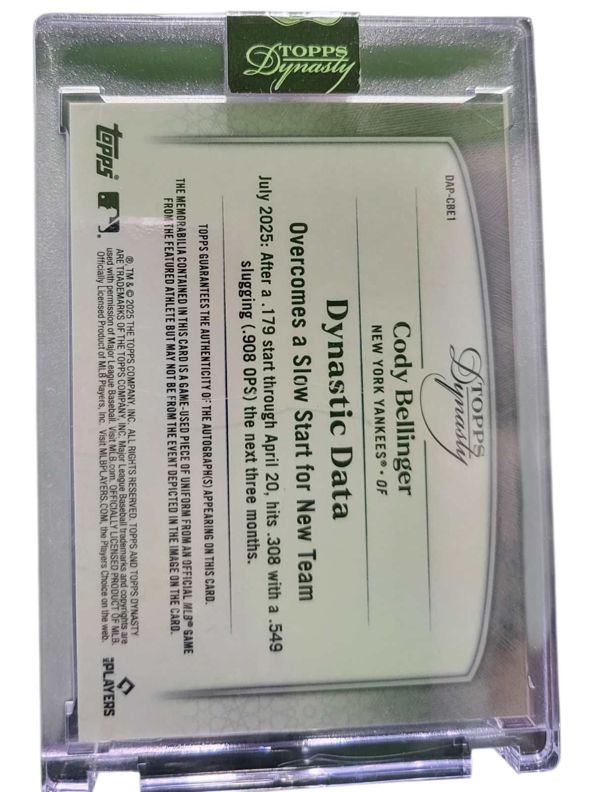 2025 Topps Dynasty Cody Bellinger #DAP-CBE1 Auto Patch Game-Used 10/10