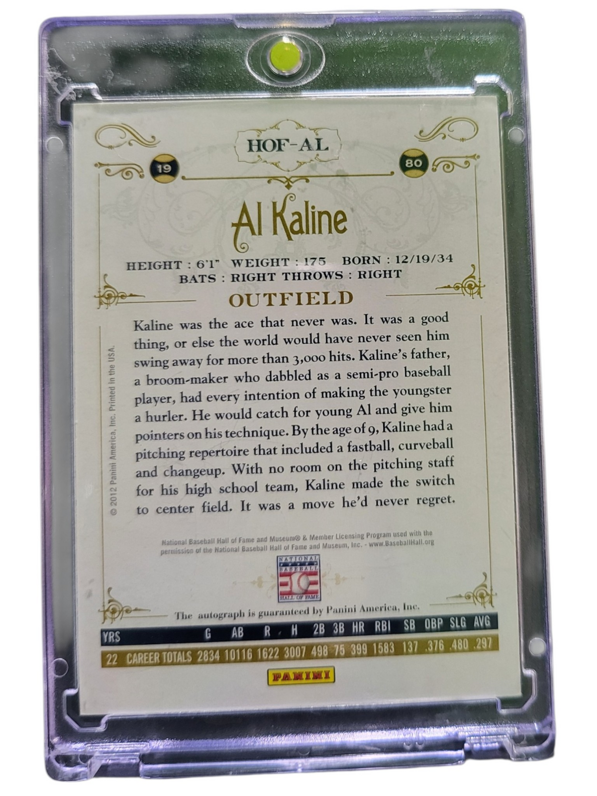 2012 Panini Cooperstown Signatures Al Kaline #HOF-AL 243/349