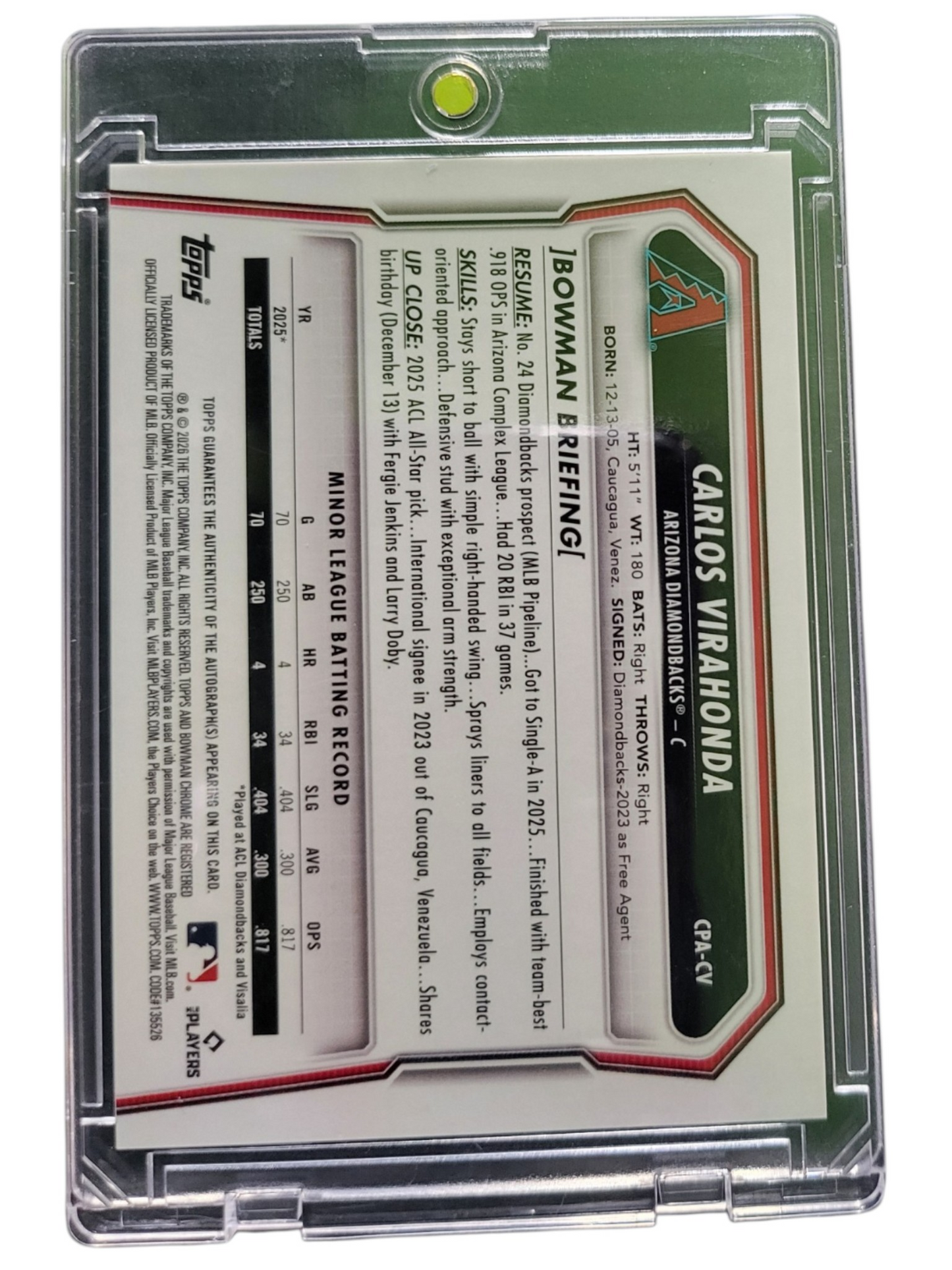 2026 Bowman Chrome Carlos Virahonda #CPA-CV Blue Shimmer Refractor 031/150
