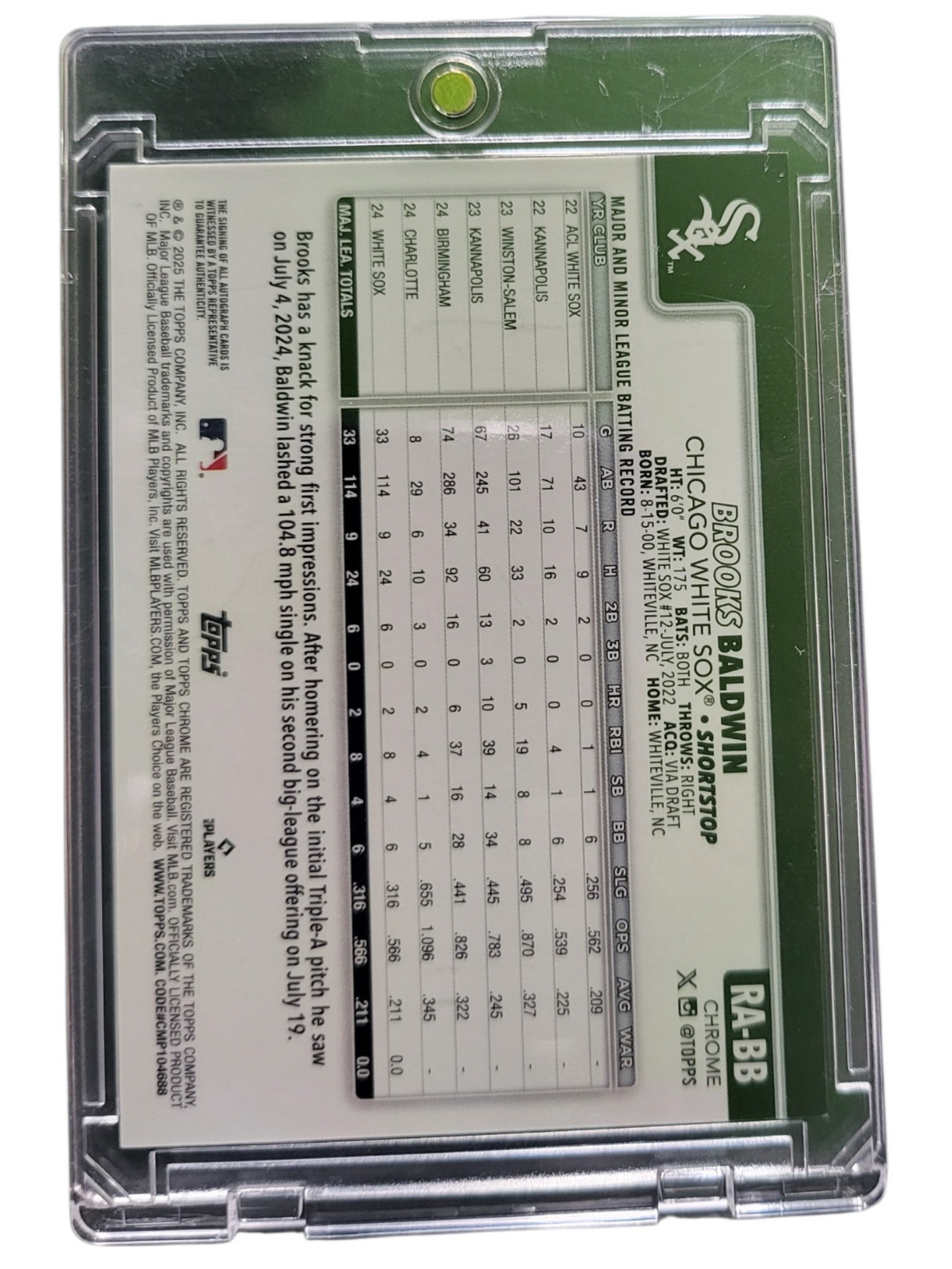 2025 Topps Chrome Brooks Baldwin #RA-BB Gold 22/50 RC