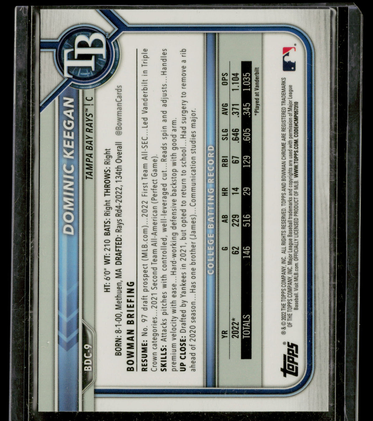 2022 Bowman Draft Chrome Dominic Keegan #BDC-9