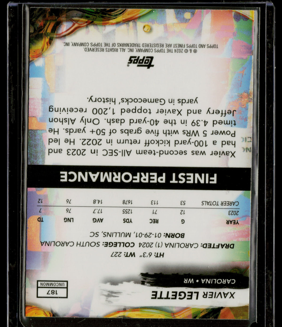 2024 Topps Finest Xavier Legette #187 RC